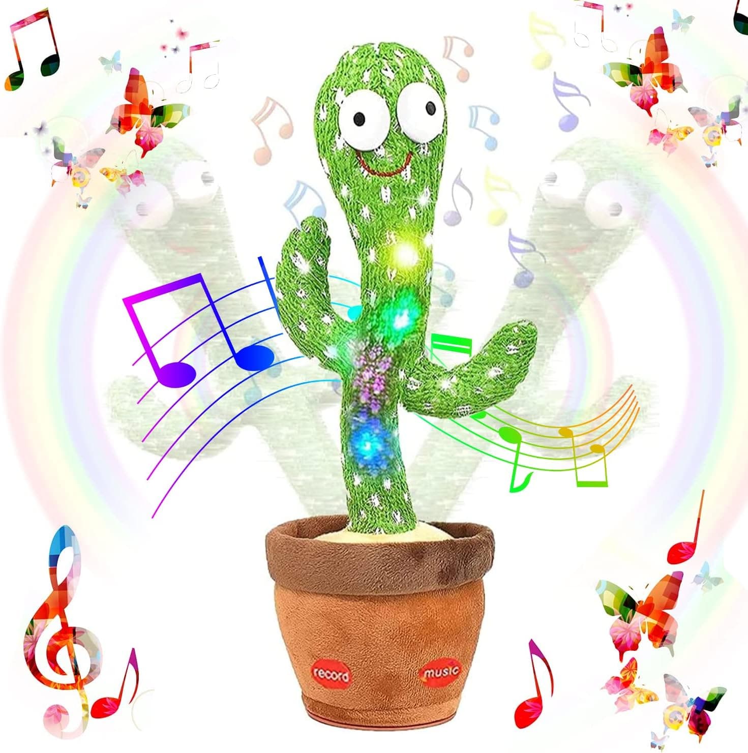 Dancing Cactus Toys for Baby Boys and Girls, Talking Plush Dancing Cactus Toy Electronic Plush Toy Singing, Record Repeating What You Say with 120 English Songs and LED Lighting for Home Decor Toys