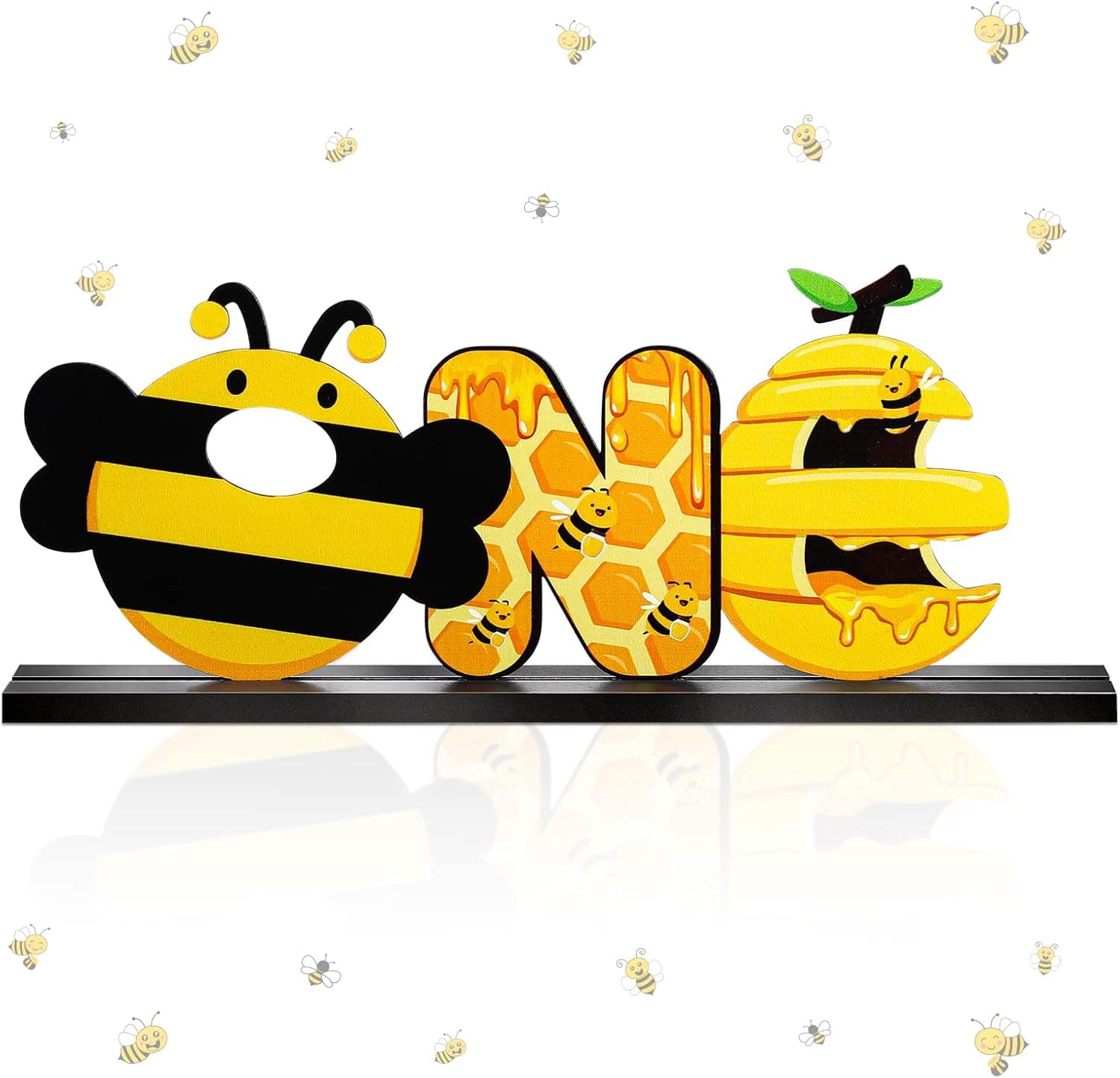 Bee ONE Letter Sign Wooden Table Centerpieces, Summer First Honey Bee Day Photo Prop Table Centerpieces Decorations for Boys Girls Baby Shower Sweet Bee 1st Theme Birthday Party Supplies