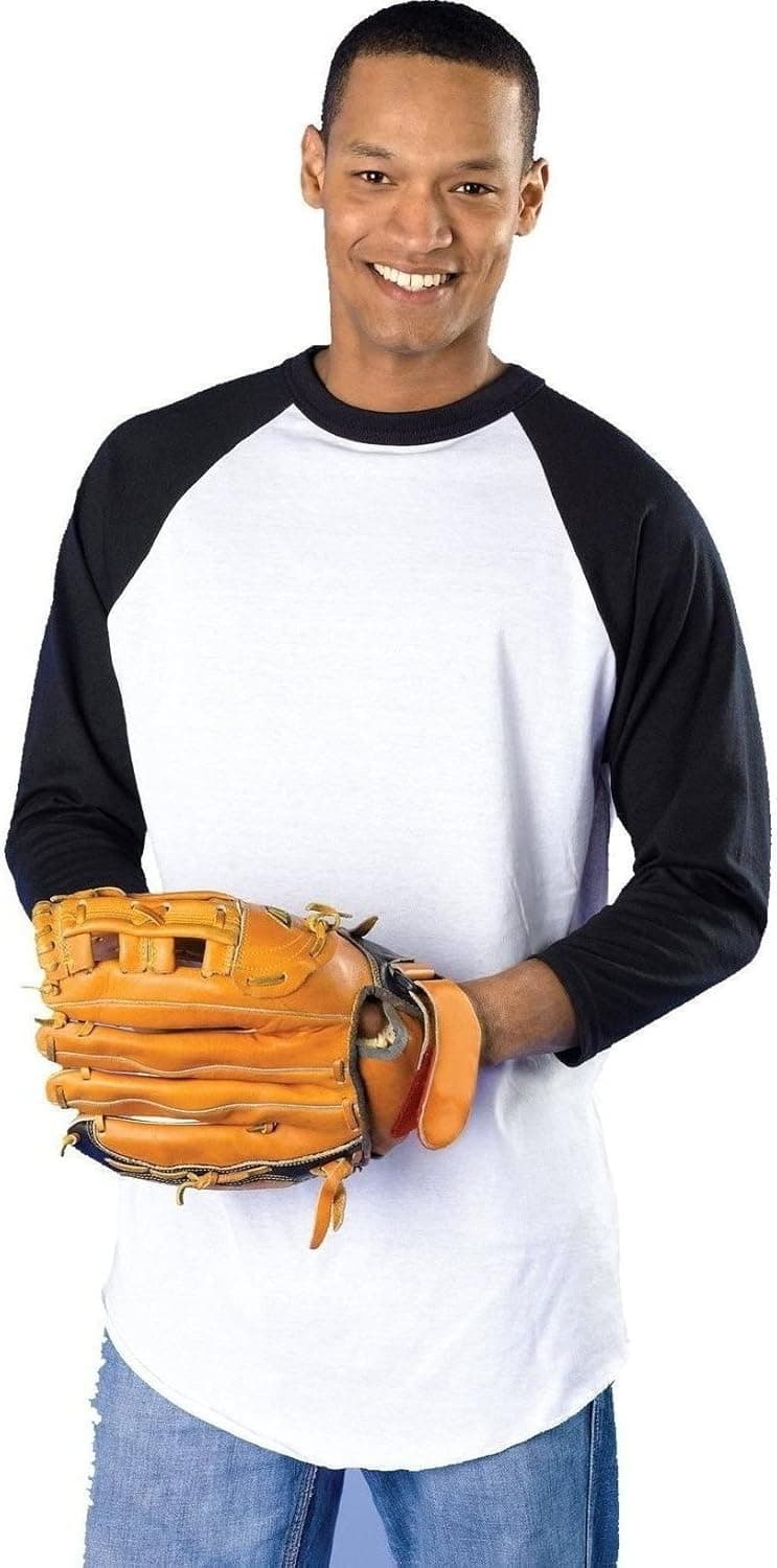 Augusta Adult 3/4 Sleeve Baseball Shirt in White/Royal - Large