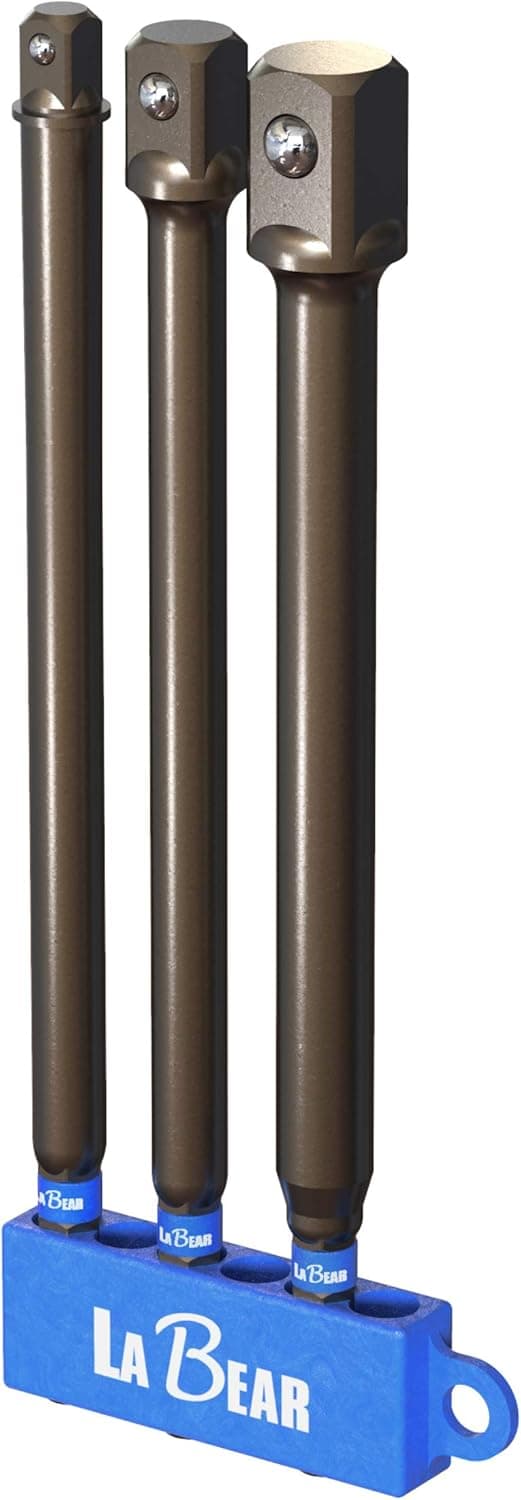 LABEAR - Impact Grade Socket Adapter Set, 6" Extension Bit With Holder | 3-Piece 1/4", 3/8", and 1/2" Drive, Adapt Your Power Drill To High Torque Impact Wrench