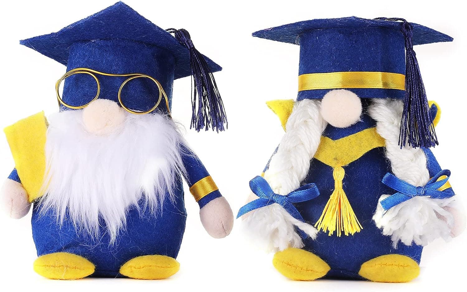 Laelr 2Pack Graduation Gnome Decorations, Blue Mr & Mrs Swedish Handmade Tomte Plush Graduation Ornament, Graduation Party Supplies Table Decor for High School College Graduation Ceremony - 6 Inch