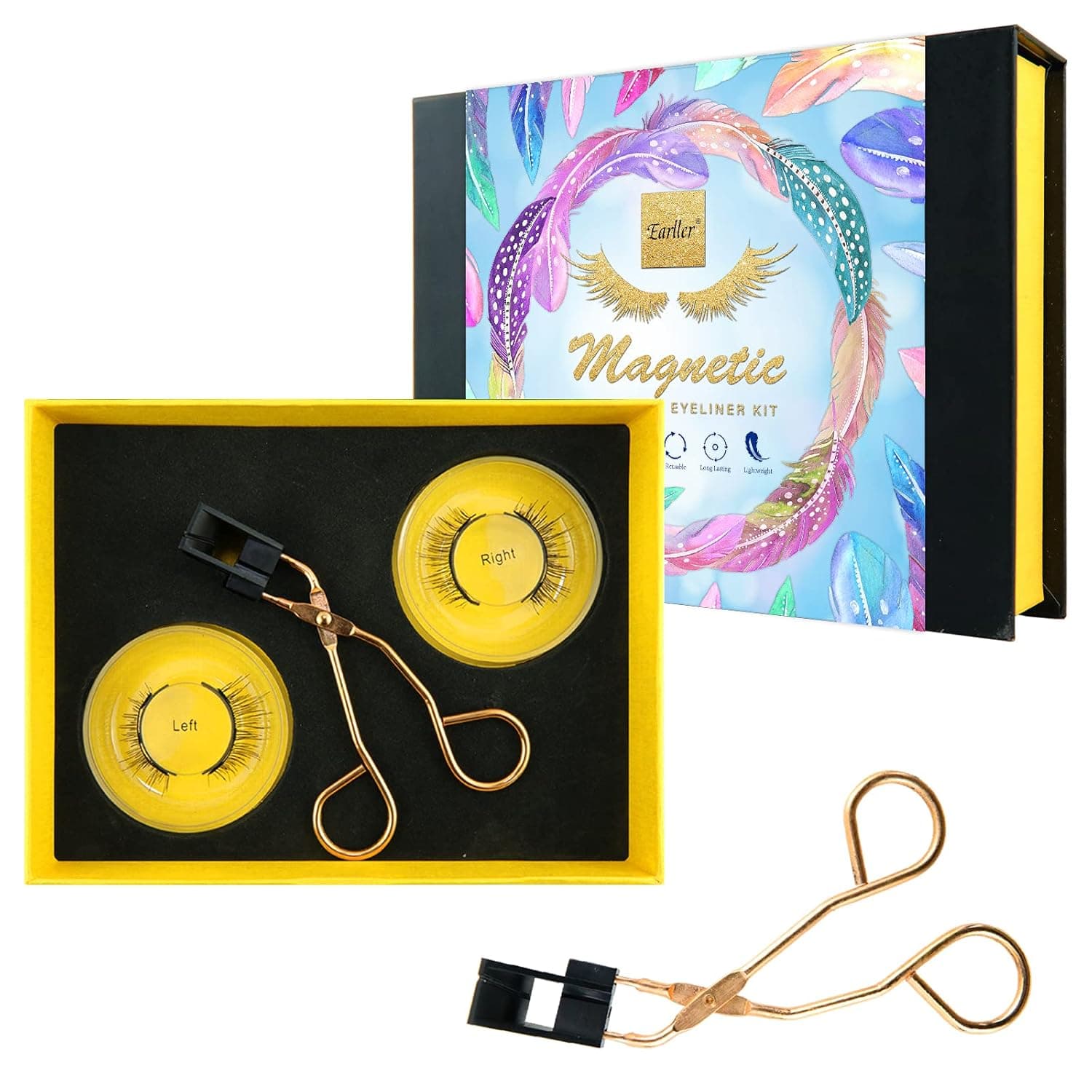 EARLLER Quantum Eyelashes, Magnetic Eyelashes Applicator Tool Kit without Eyeliner, Glue-free Magnetic Eyelash Clip & Eyelashes Set with 2 Pairs Soft Magnetic False Eyelashes Natural Looking (A-L5101)