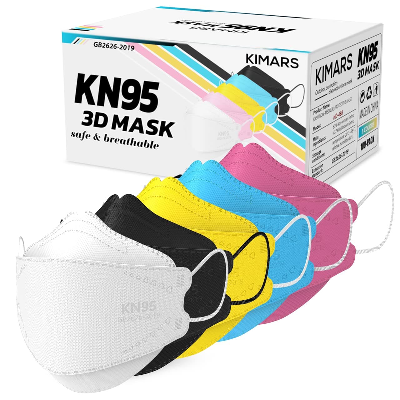 KIMARS KN95 Face Masks 100 Pack, Breathable Comfortable and Disposable KN95 Mask, Multicolor