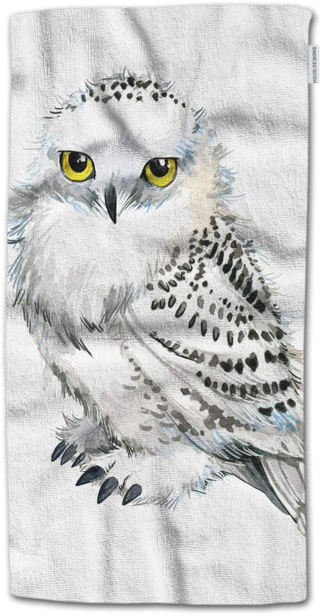 HGOD DESIGNS Hand Towel Owl,Cute Watercolor Animal White Snowy Owl Hand Towel Best for Bathroom Kitchen Bath and Hand Towels 30" Lx15 W