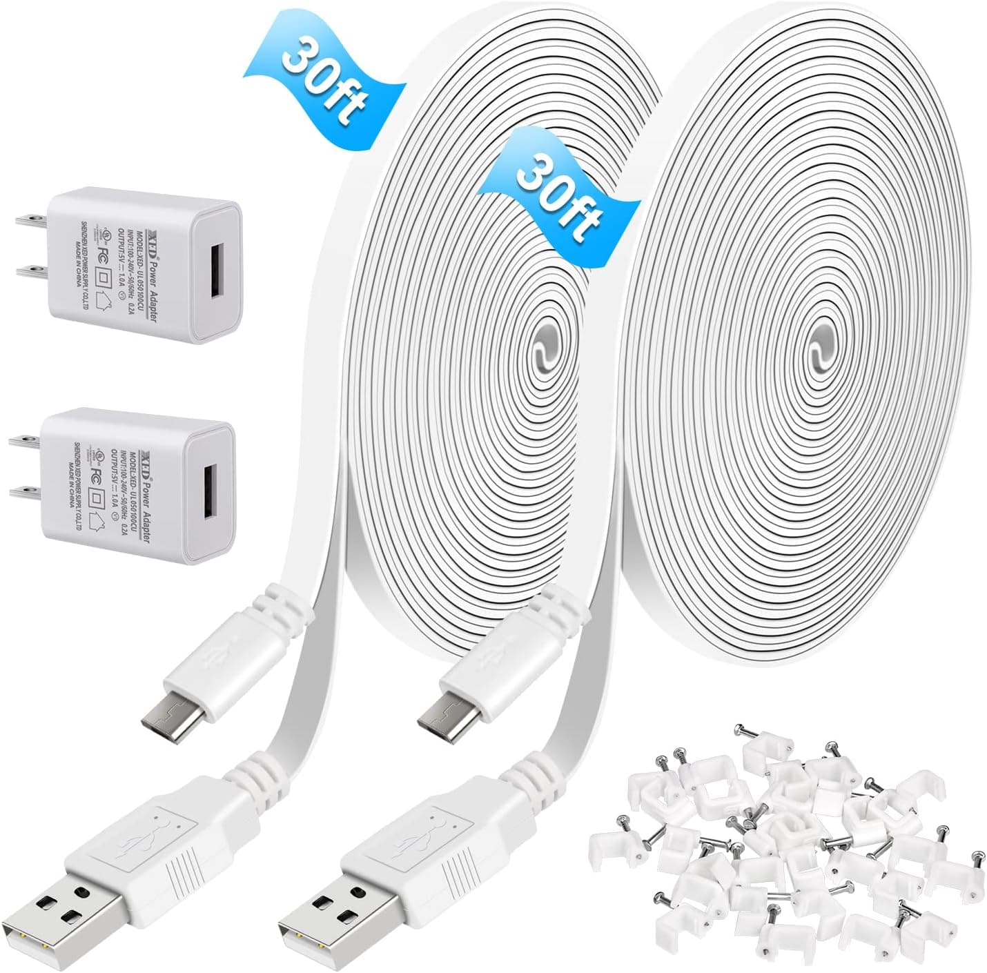 30ft/9m Power Extension Cable for Wyze Cam V3,WyzeCam Outdoor,Wyze Cam Pan,Arlo Pro 2/Essential,Eufy,Kasa,Yi,Blink Camera,NestCam Indoor,Micro USB Charging Cord for Security Camera (2 Pack)