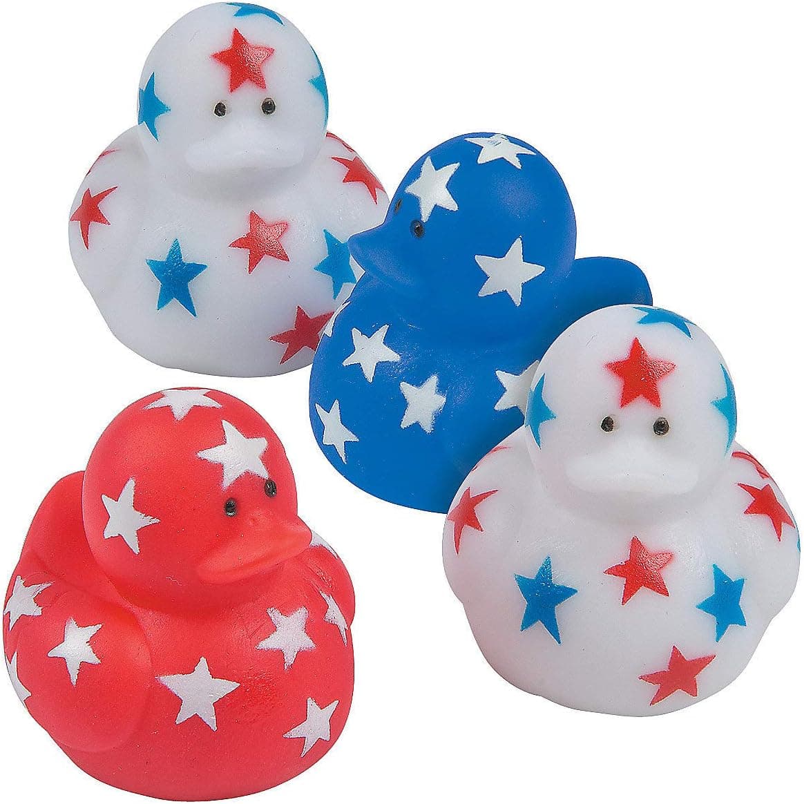 Fun Express Patriotic Red, White and Blue Rubber Duckies for 4th of July - Bulk Set of 24 Ducks - Party Favors, Parades, Birthdays and Treasure Chest Supplies