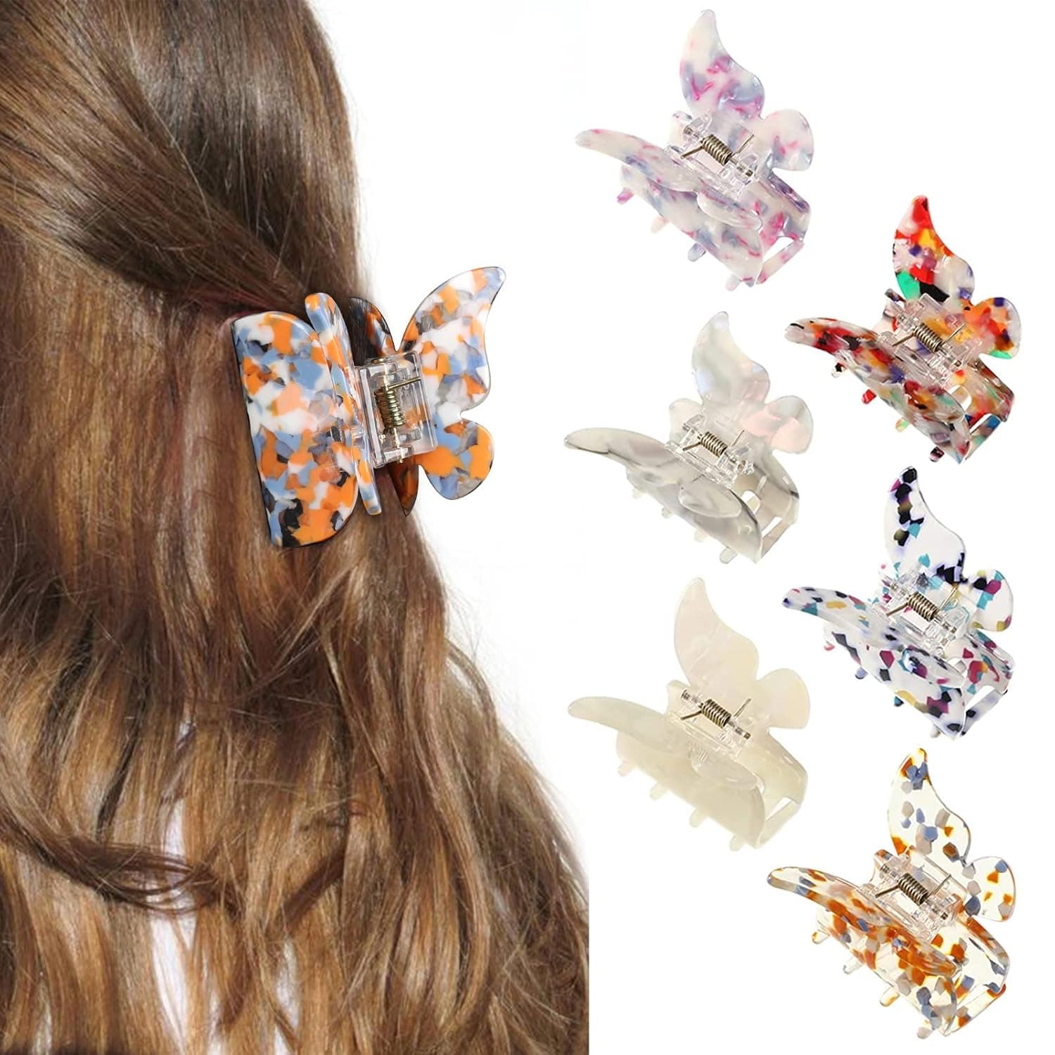 Butterfly Hair Claw Clips Barrettes - 6 PCS Small Butterfly Jaw Hair Clips Tortoise No-Slip Claw Clips Colorful for Thin Hair Jaw Clips Clamp for Women and Girls (Tortoiseshell)