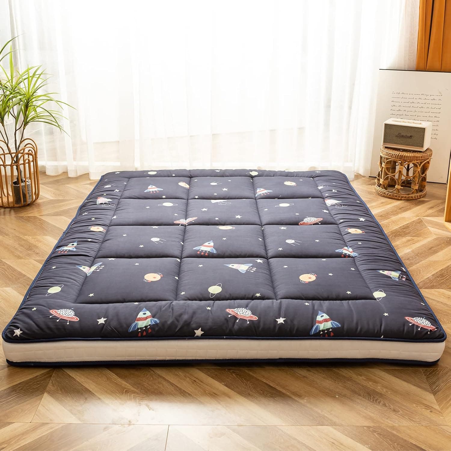 Extra Thick Futon Floor Mattress, Japanese Folding Roll Up Padded Mattress Sleeping Pad, Foldable Camping Portable Mattress Shikibuton, Bed Mattress Topper, Floor Lounger Guest Bed for Car Couch