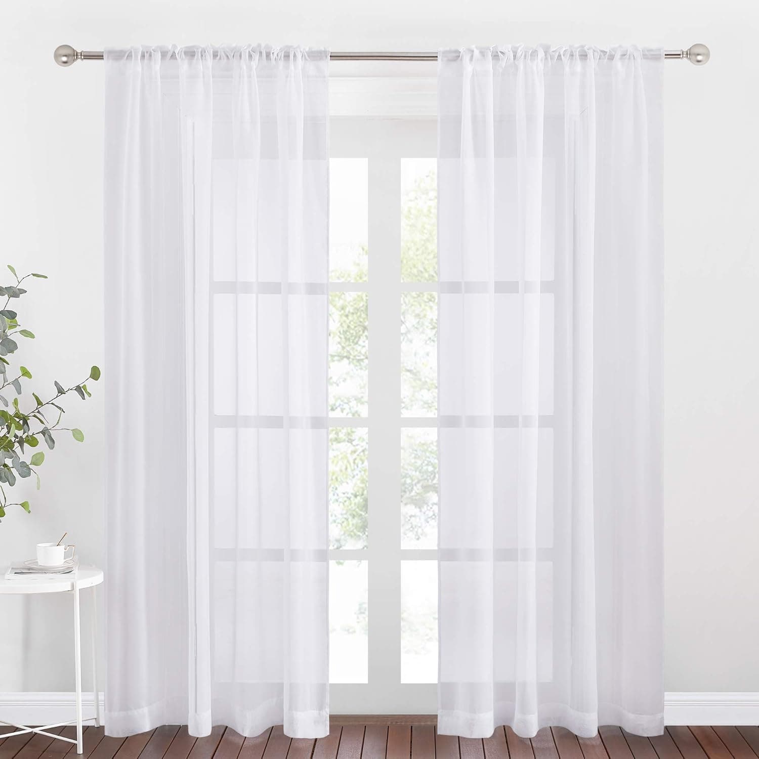 NICETOWN White Sheer Curtains 84 inches Long - Rod Pocket & Back Tab Voile Sheer Draperies Window Treatment Sliding Door Curtain Panels Patio Window Covering for Living Room (1 Pair, 54 Wide)