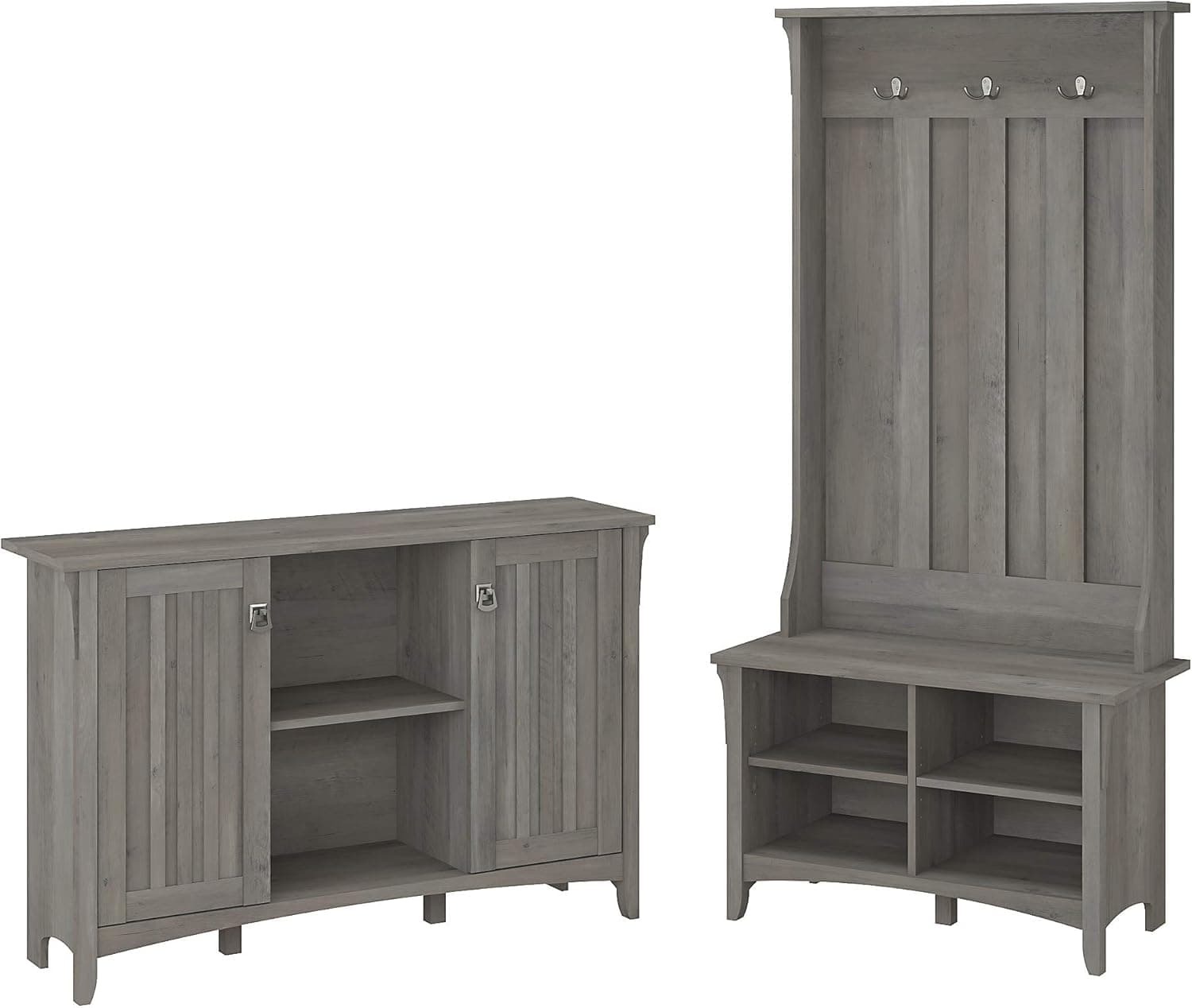 Bush Furniture Salinas Entryway Storage Set with Hall Tree, Shoe Bench and Accent Cabinet, Driftwood Gray