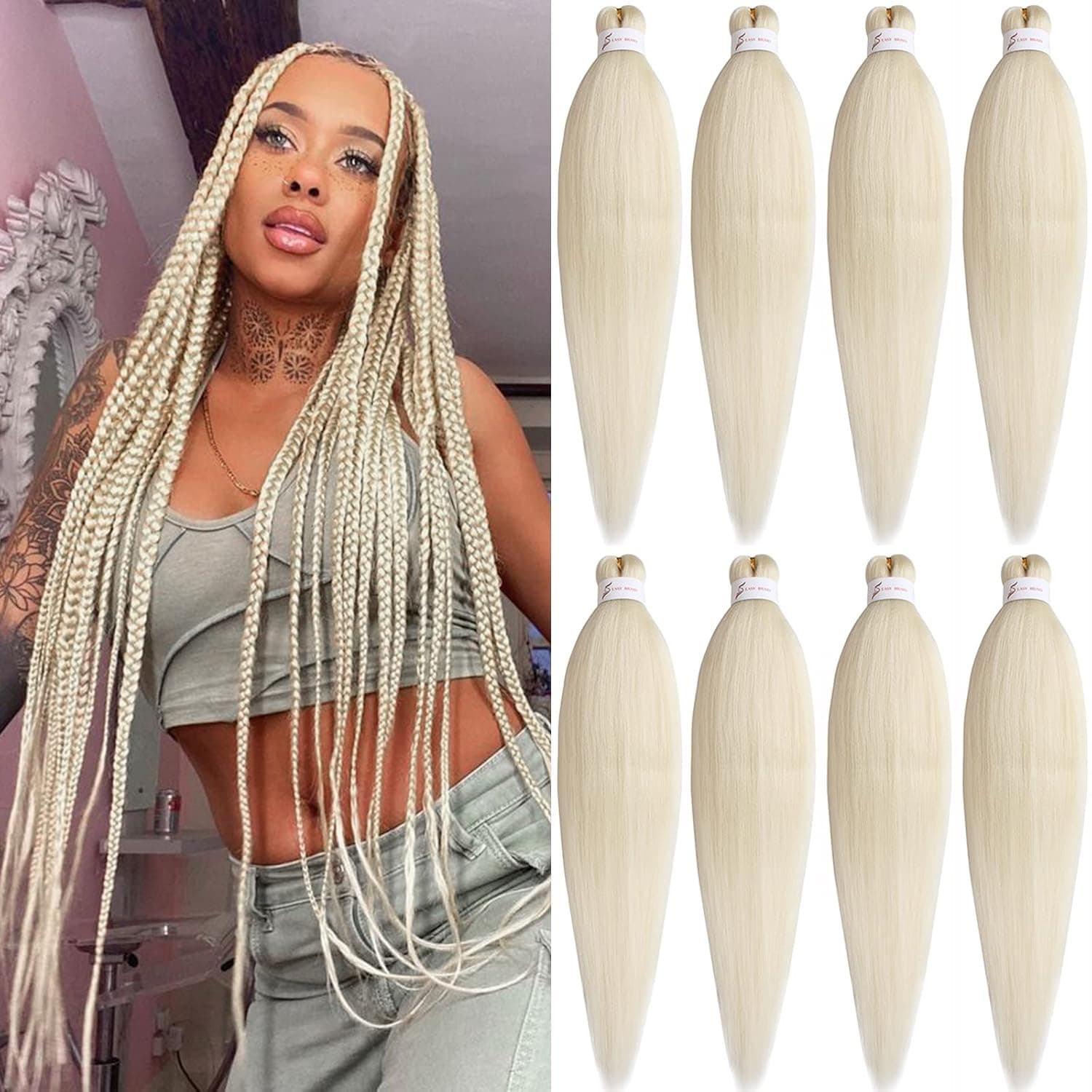 Unionbeauty 30 Inch Pre Stretched Braiding Hair 8 Packs Blonde Long Brading Hair Boho Box Braids Hot Water Setting Yaki Texture Synthetic Braiding Hair Easy Braid Hair Extensions for Black Woman(613#)