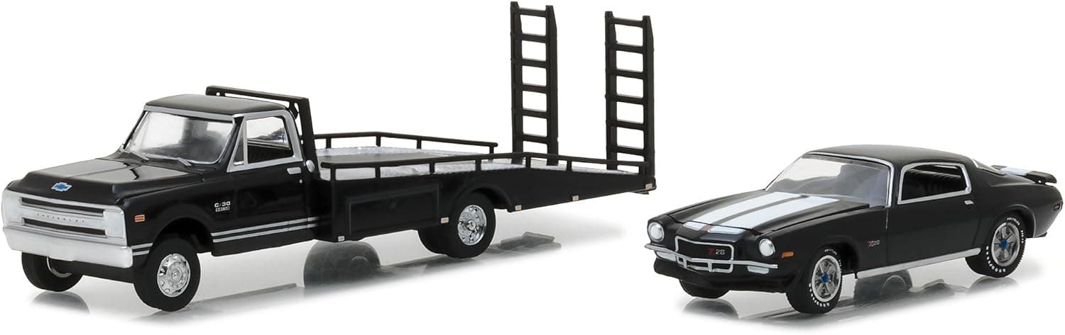 1970 Chevrolet C-30 Ramp Truck and 1971 Chevrolet Camaro Z/28 Black Hobby Exclusive 1/64 Diecast Models by Greenlight 29935