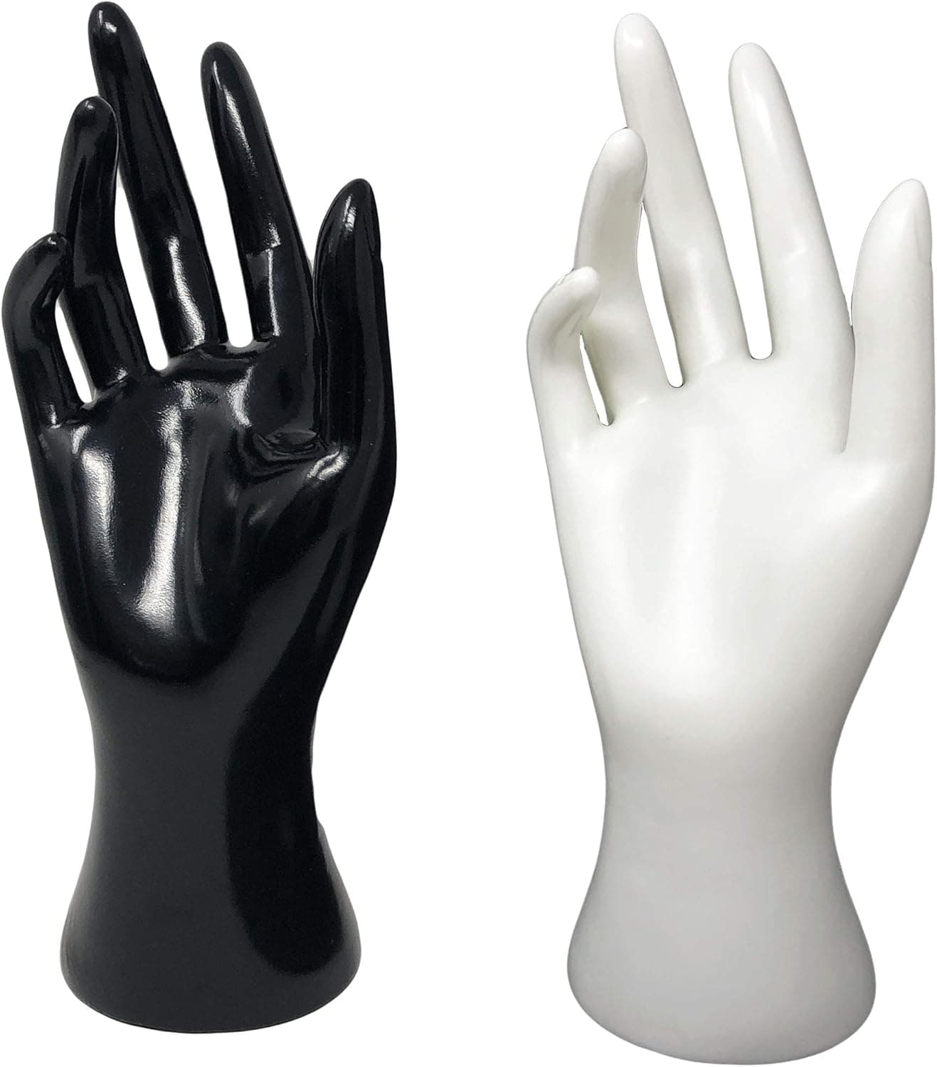 Rusoji 2pcs Plastic Female Hand Mannequin Stand, Jewelry Display Organizer Holder for Bracelet, Ring, Necklace, Black and White