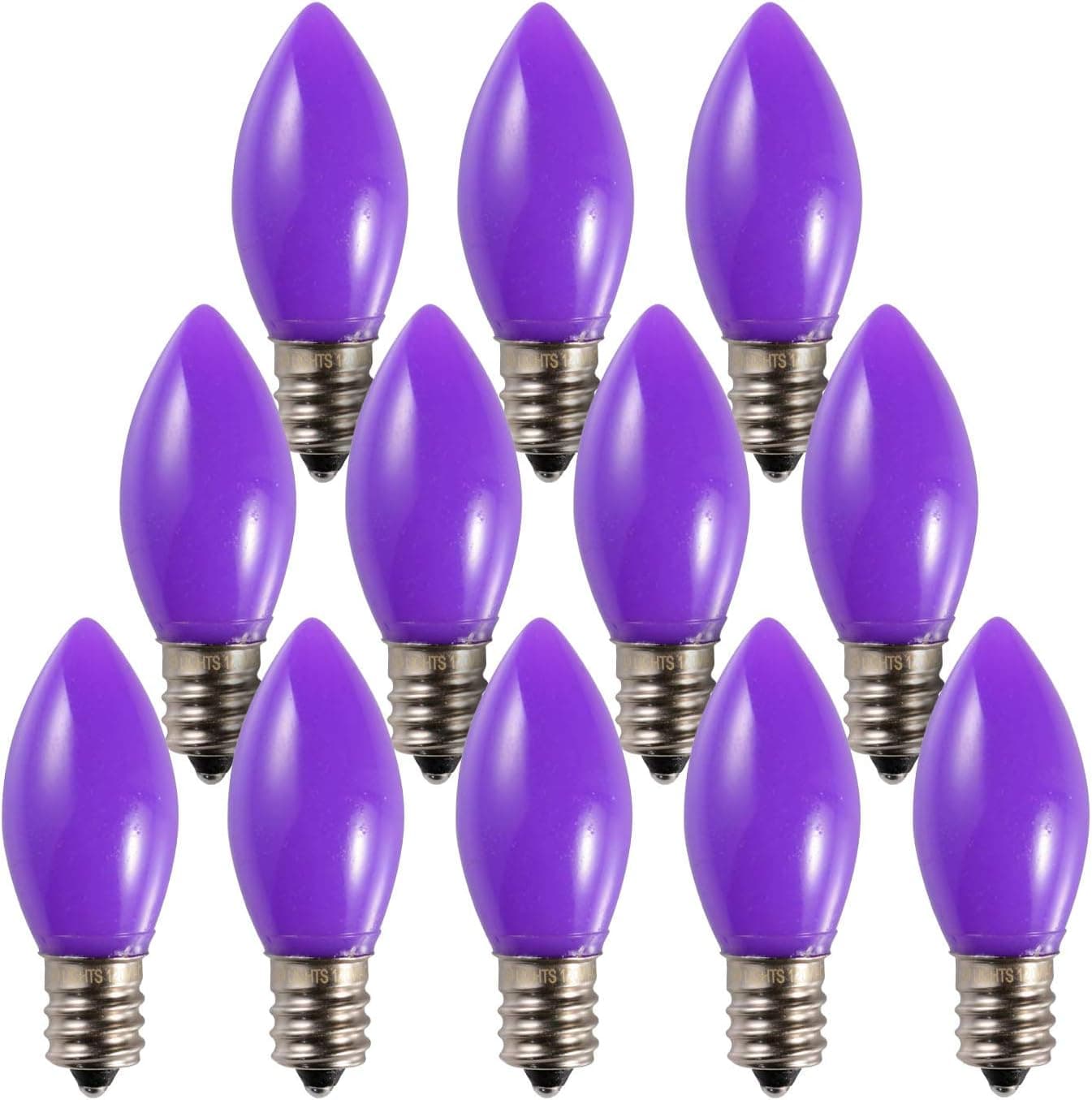 12 Pack C9 Purple Light Bulb Ceramic Incandescent 7 Watt E17 Intermediate Base Replacement C9 String Lights Bulbs Colored Light Bulb Purple Bulb Holiday Decorations Halloween Bulb