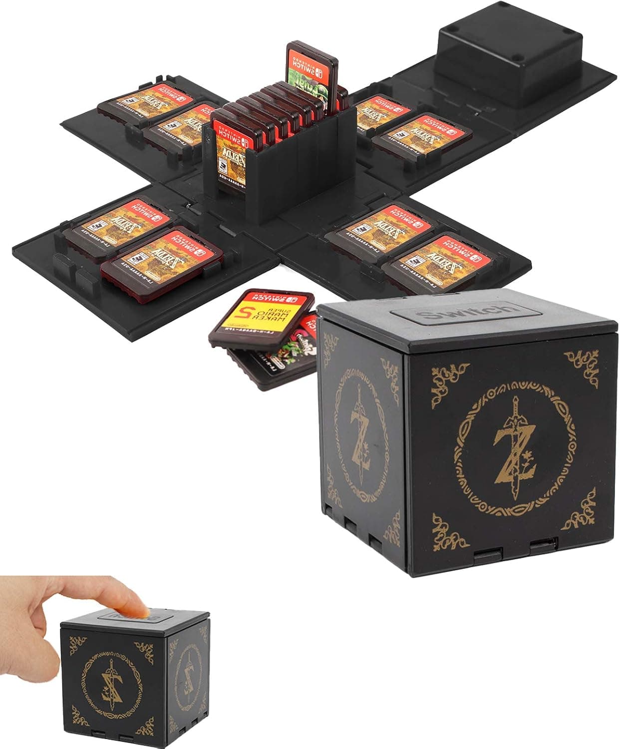 ZELDIOC Game Card Case for Nintendo Switch, Storage Game Card Holder Box, Game Card Holder with 16 Slots (Z Black)