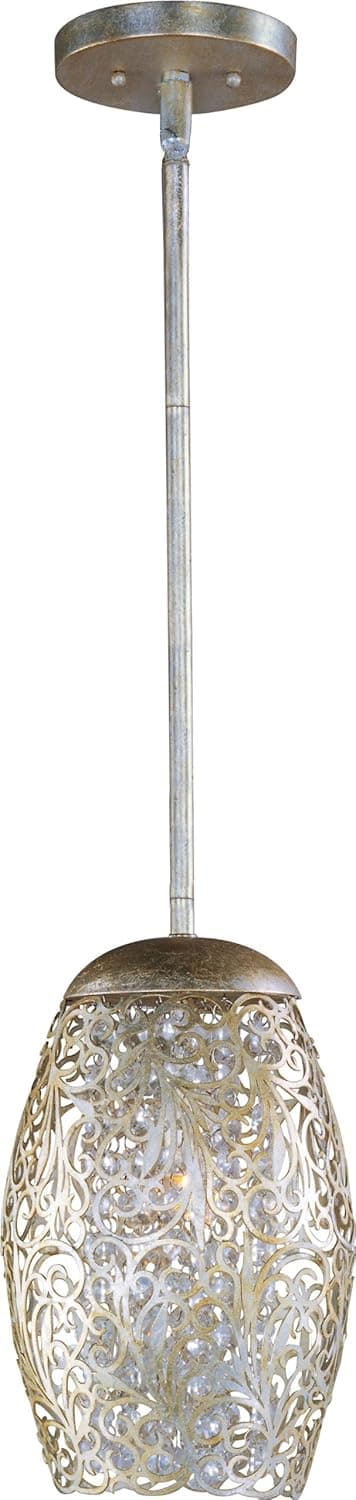 Maxim 24153BCGS Arabesque Patterned Metal Beveled Crystal Glass Cylinder Mini Pendant Ceiling Lighting, 1 Light 40 Total Watts, 11" H x 7" W, Golden Silver
