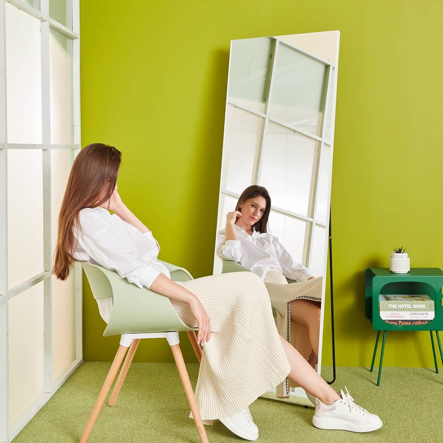 brisafe Shatterproof Full Length Mirror with Stand 63"x24" Flexible Nano Standing or Wall Mounted Full Length Mirror(60"x20"with Stand, White)