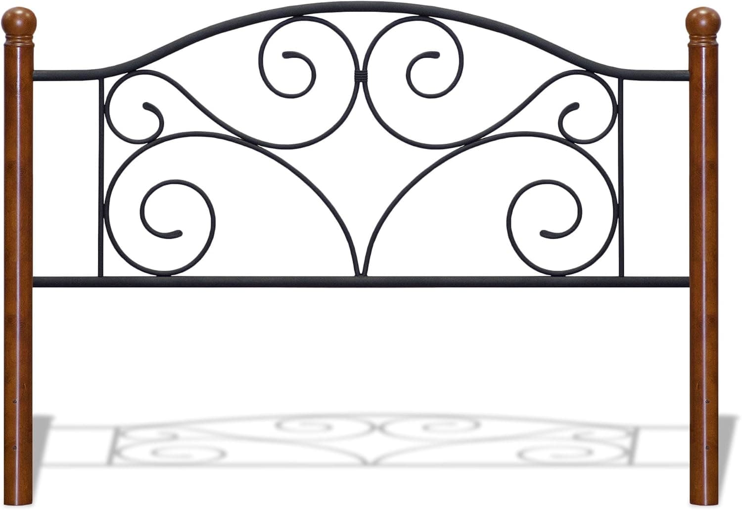 Doral Headboard with Dark Walnut Wood Posts and Metal Grill, Matte Black Finish, Twin
