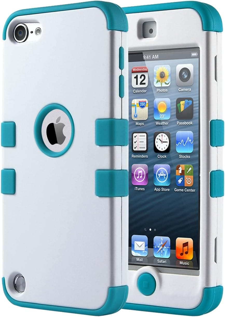ULAK Case for iPod Touch 6 & 5th Generation, ULAK Anti Slip Anti-Scratch iPod Touch Case Shockproof Protective Cover with Hybrid High Soft Silicone + Hard PC Case (White/Blue)
