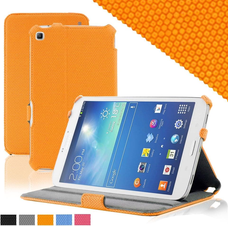 KHOMO GRID Material Slim Folio Cover Case With Hand Strap for Samsung Galaxy Tab 3 Tablets (Galaxy Tab 3 8.0, Orange)