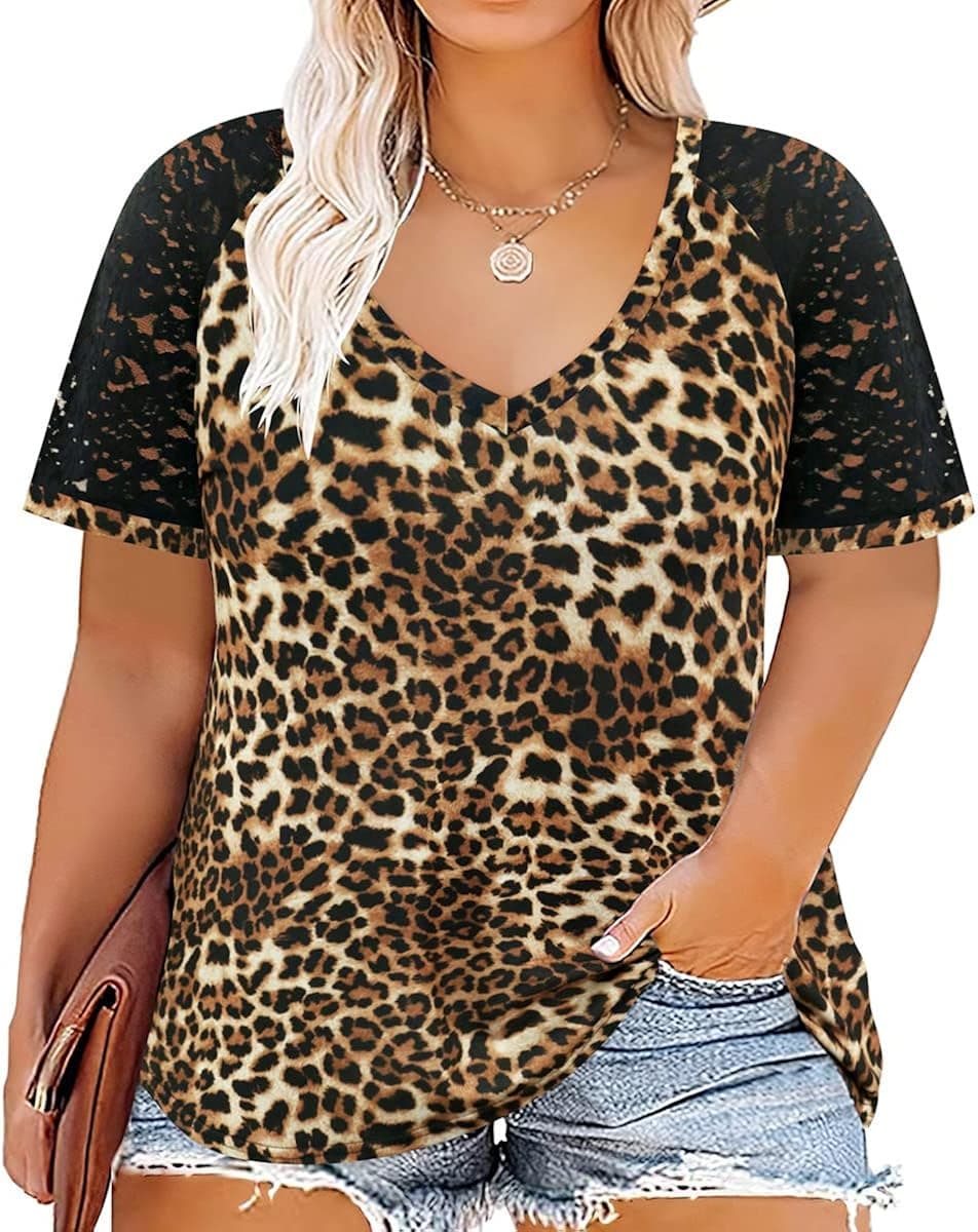 TIYOMI Plus Size Tops for Women Tops Raglan Shirts Color Block V Neck Tunic Soild Color Blouse Summer Spring XL-5XL 14-28