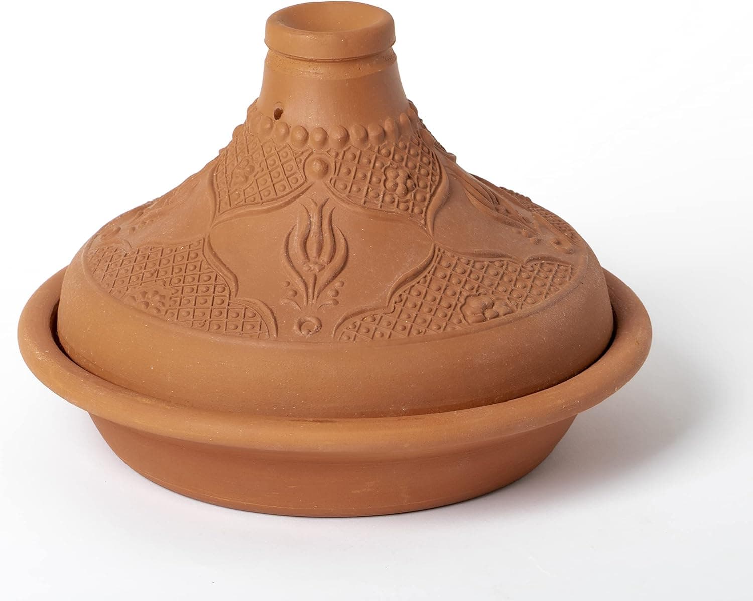Luksyol Clay pot for cooking - Handmade tagine pot moroccan for cooking - Lead free earthenware pot - Embossed Pattern Tagine Pot Oven Safe - 100% Natural & Safe for Health - eco friendly terracotta pots 11.42 inches