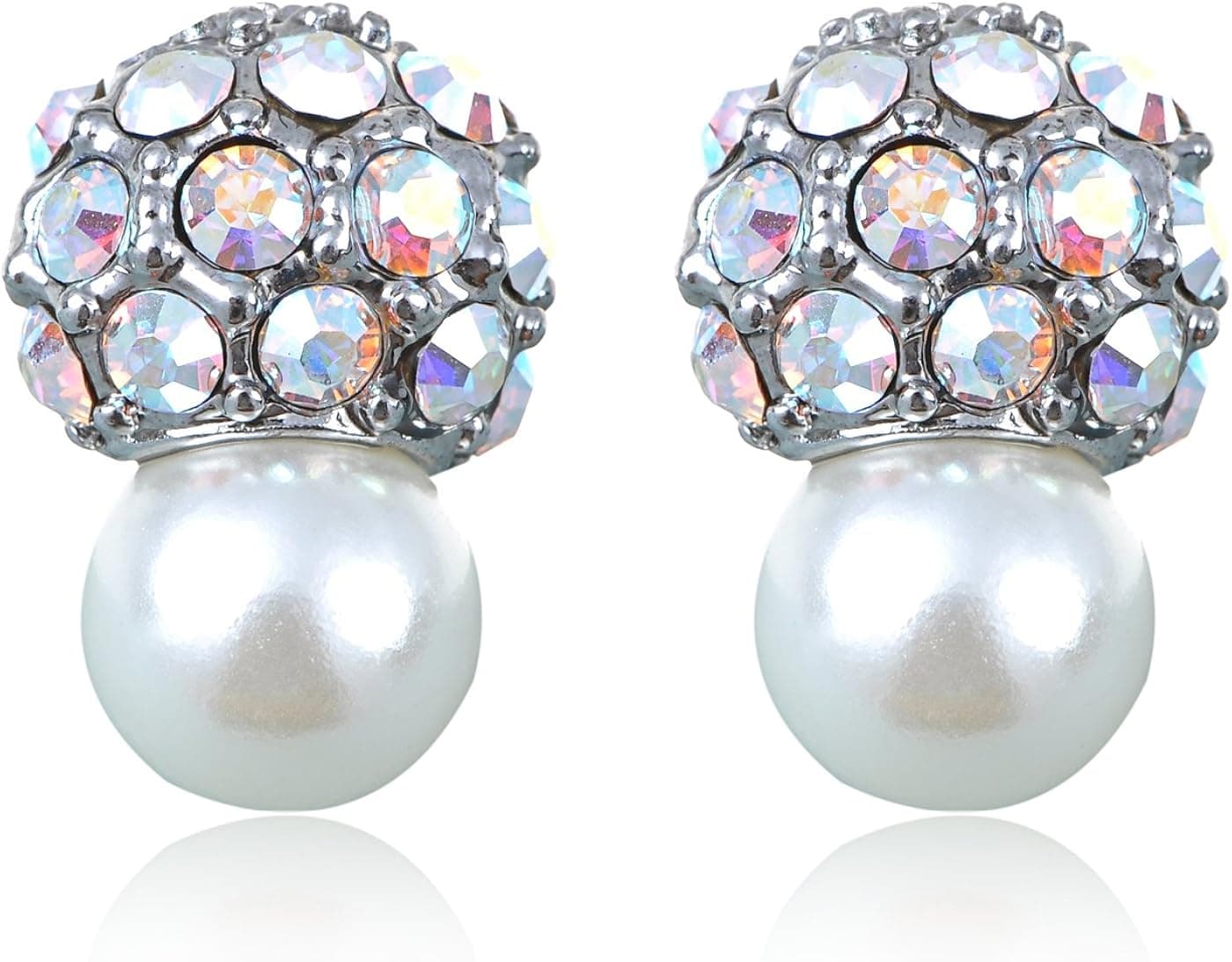 Alilang Petite Faux Pearl Aurora Borealis Swarovski Elements Crystal Mushroom Earrings