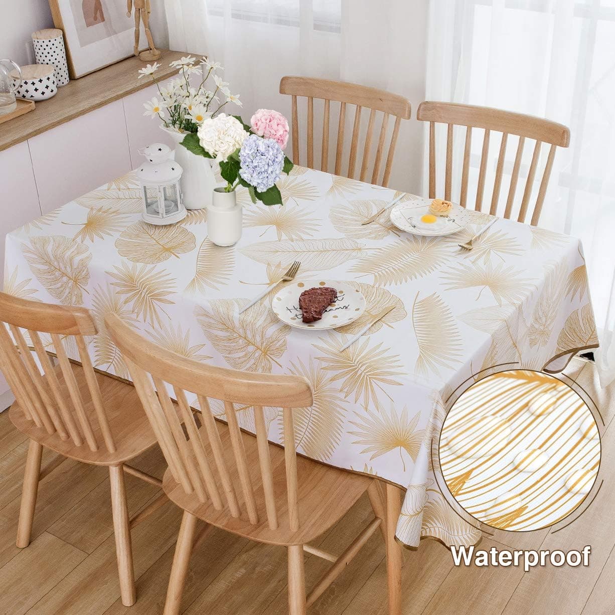 Lavin Vinyl Tablecloth Rectangle, Waterproof Wipe Clean Table Cover, PVC Oil-Proof Table Cloth for Indoor Outdoor Use (54 x 78 Inch, Leaves)