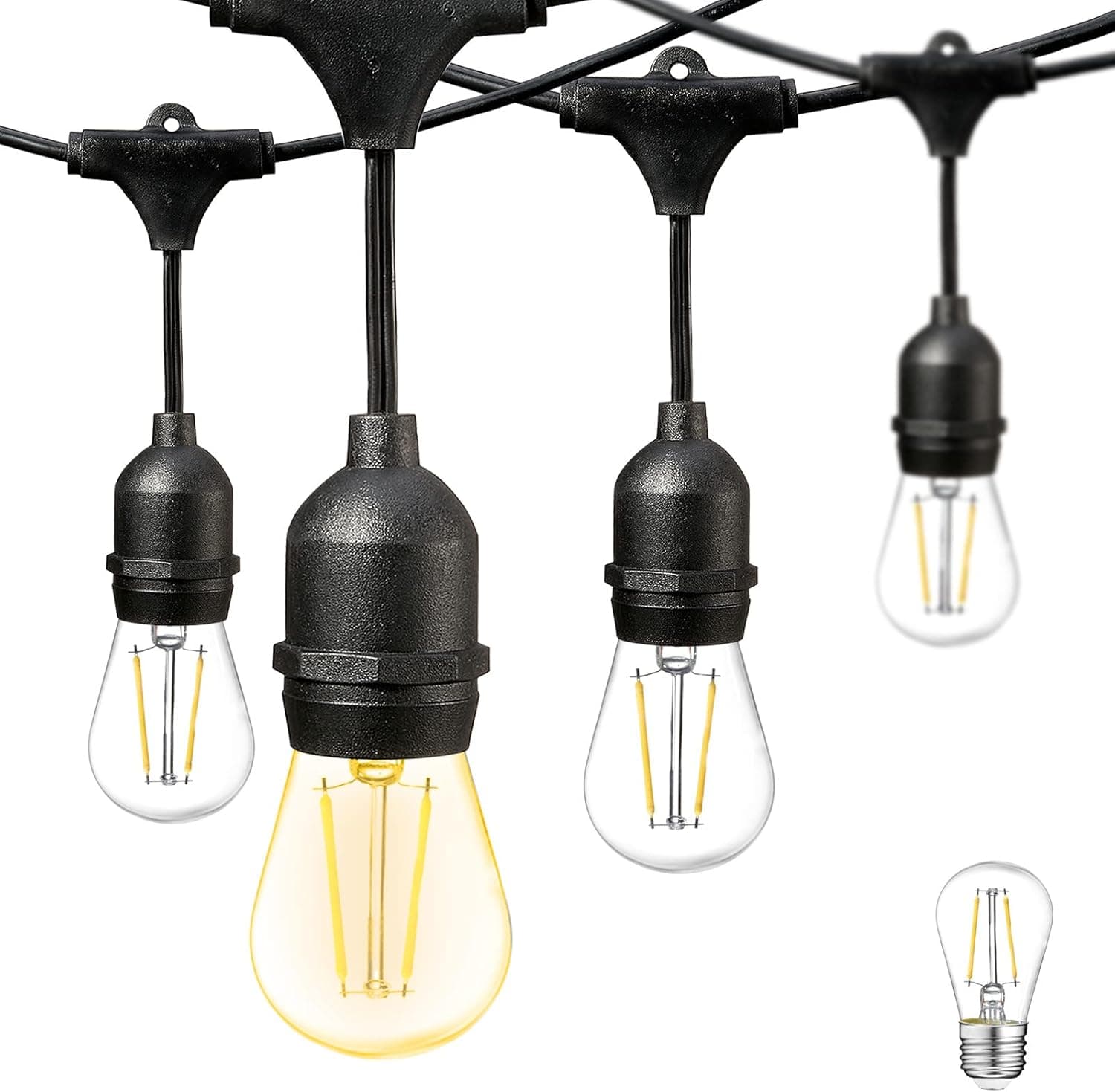 KOTUDAY Outdoor String Lights,48Ft Patio Lights Plug in with 1.5W Led Glass Bulb,Edison Vintage Bulbs and Commercial Grade Weatherproof Strand,Heavy Duty Porch String Lights for Outside.