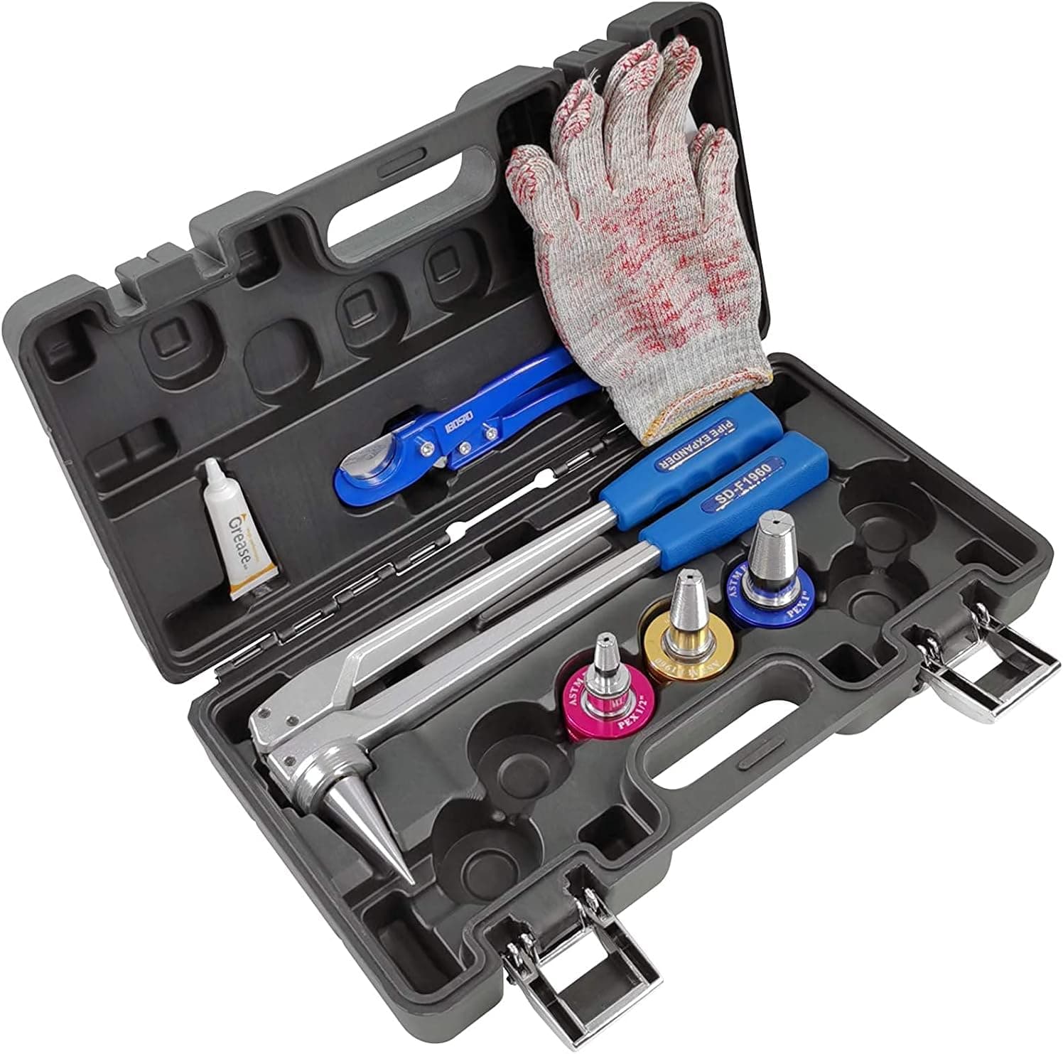 IBOSAD Manual PEX Pipe Expander Tool Kit with 1/2",3/4",1" Expansion Heads for Propex Expansion suit Propex Wirsbo Uponor Meets ASTM F1960 Standard PEX Coupling Fitting Radiant Heat