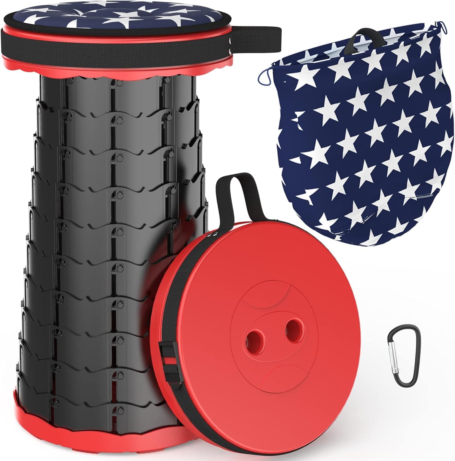 ALEVMOOM Telescoping Stool with Cushion,Portable Collapsible Stool More Sturdy Capacity 440Ib,Retractable Stool Collapsible Camping Stool Adjustable Folding Stool for Hiking Garden BBQ with Bag