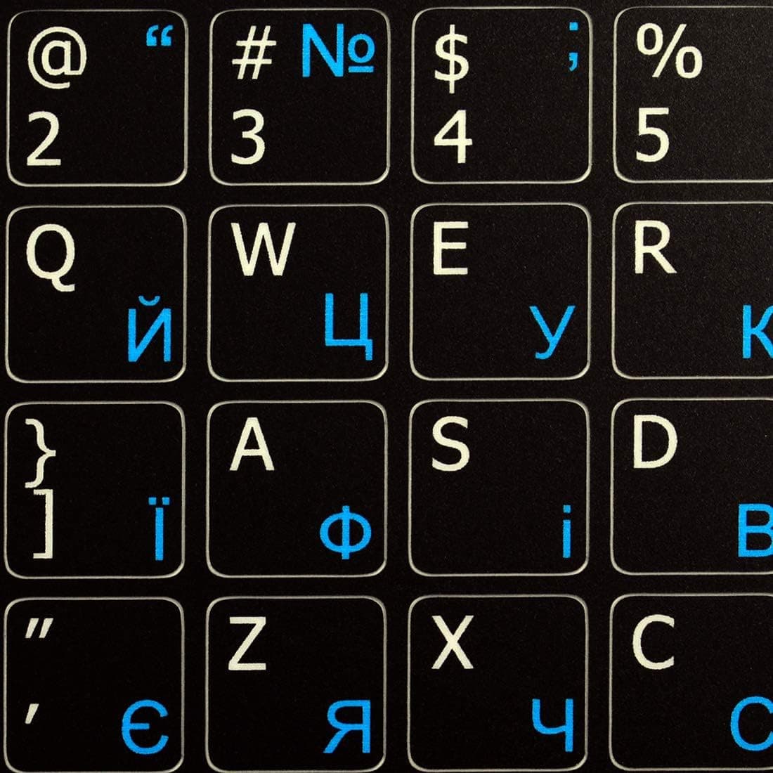 Ukrainian - English Non-Transparent Keyboard Labels Black Background (15x15 Size)