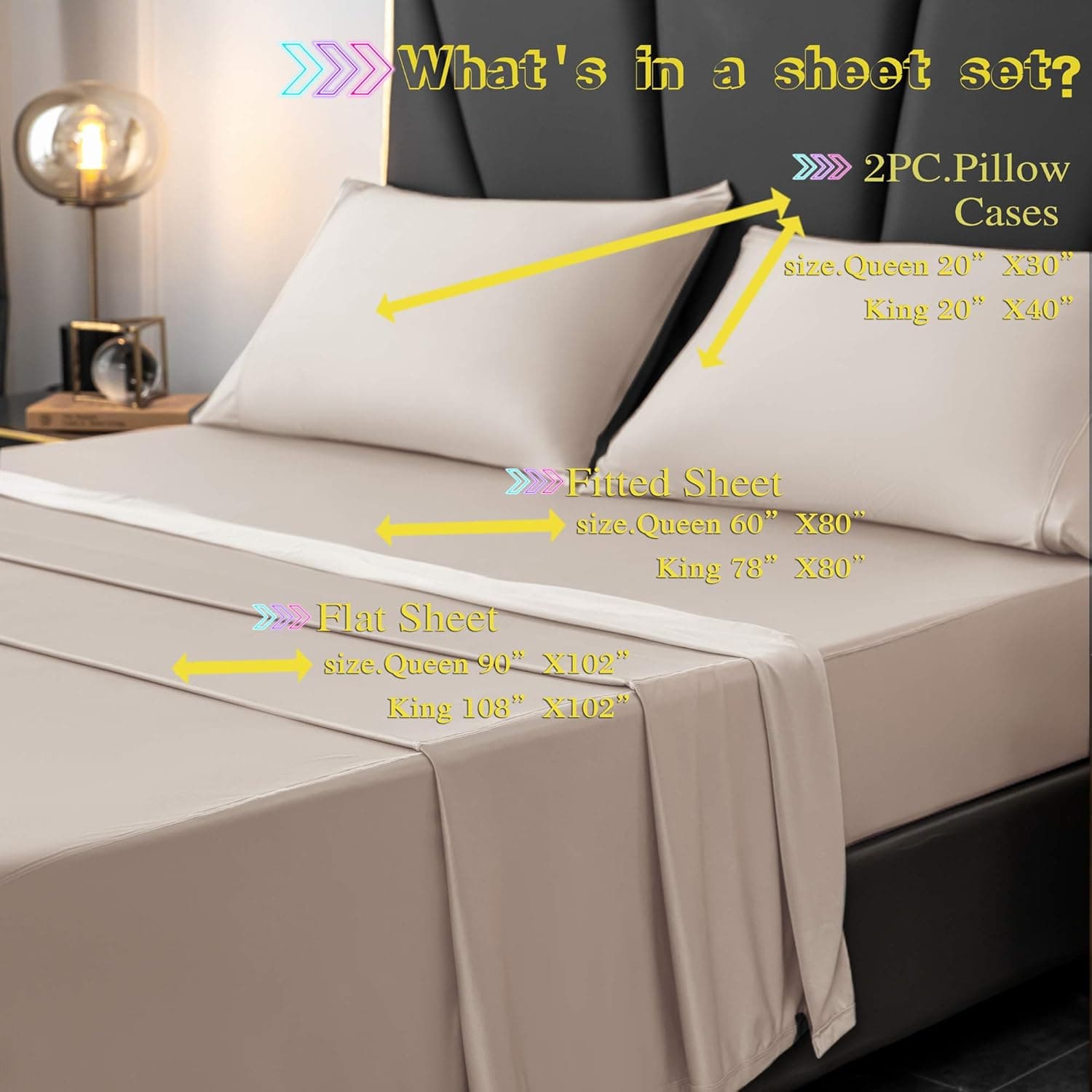 Premium Bed Sheet Set - 4 Piece Set - Hotel Luxury Bed Sheets - Extra Soft - Deep Pockets - Easy Fit - Breathable & Cooling - Wrinkle Free - Comfy (Queen, Beige)