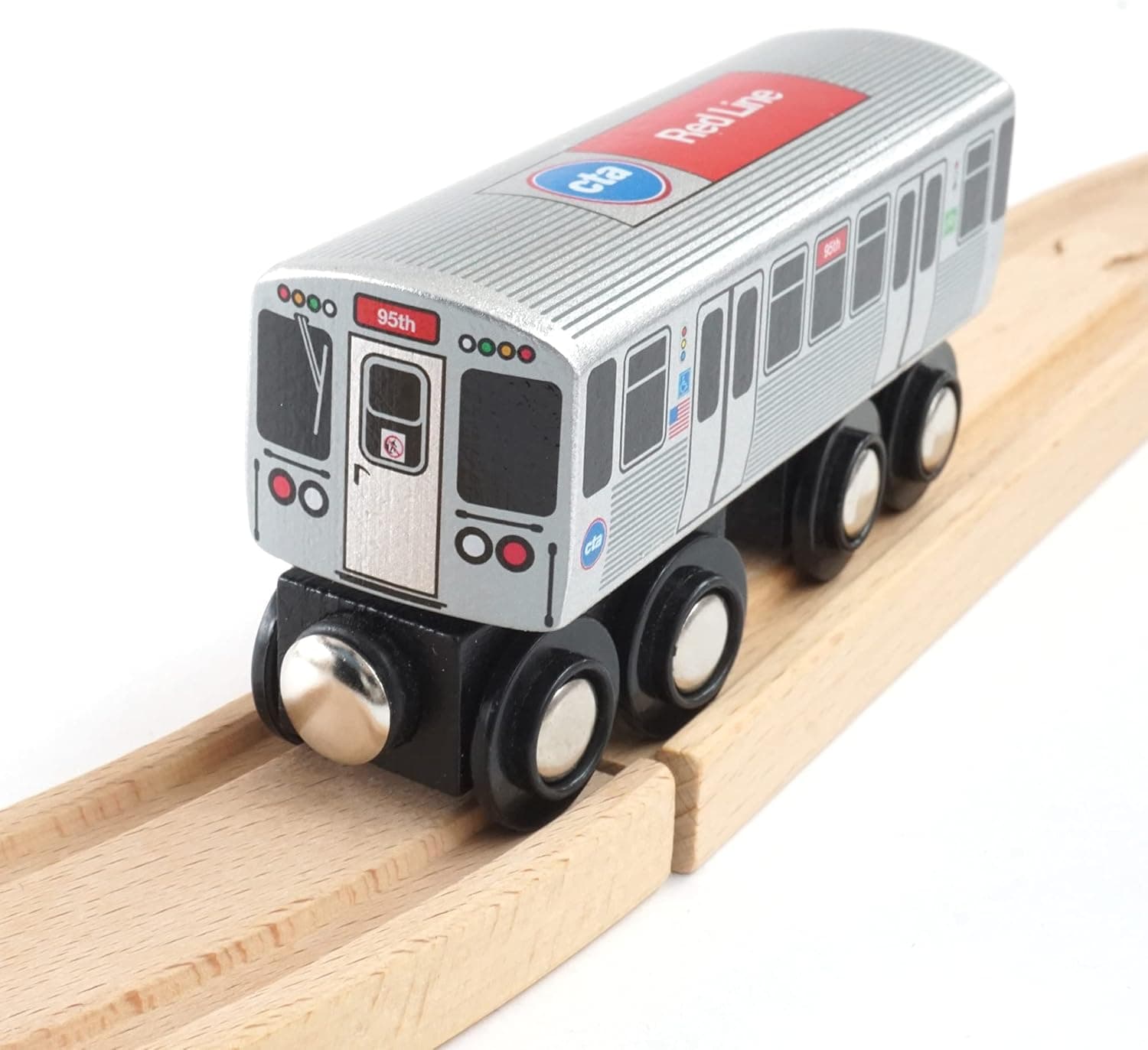 Munipals Chicago Transit Authority Wooden Railway Red Line–Child Safe and Tested Wood Toy Train