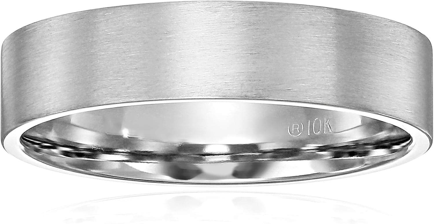 Amazon Collection Men's 10k White Gold 6mm Comfort-Fit Plain Wedding Band with Soft Satin Finish