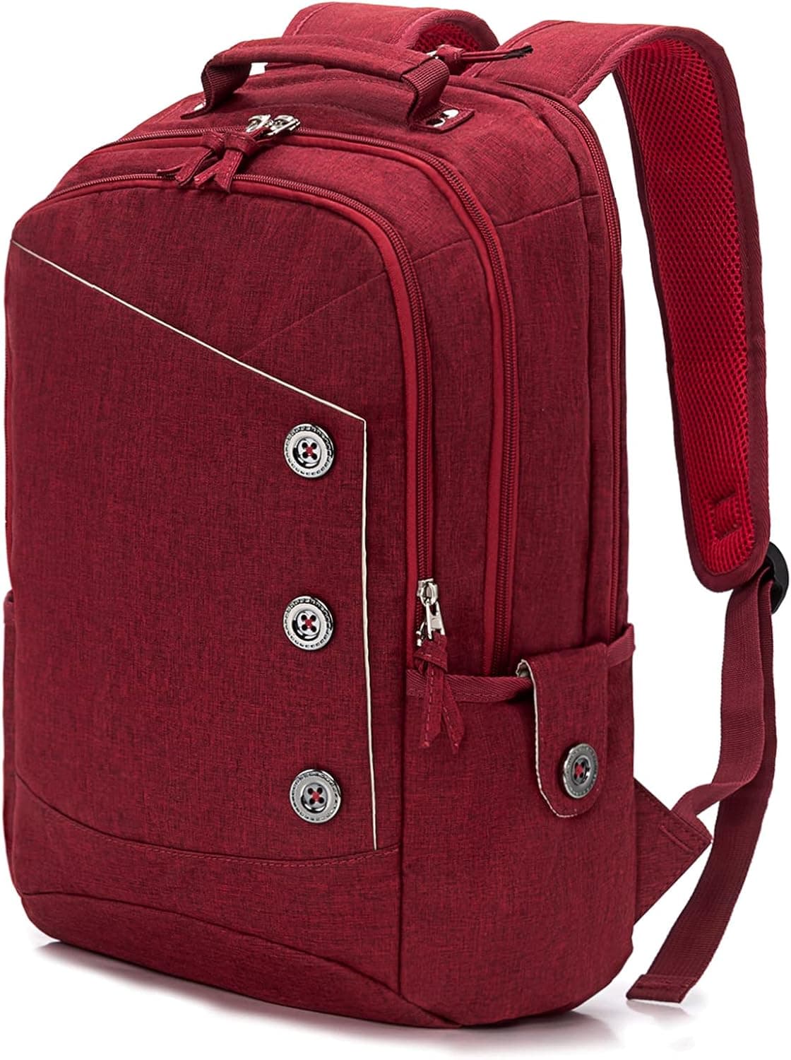 KINGSLONG 15.6 inch Laptop Backpack for Men Women Red,Buttons Decor Water Resistant Computer Bag Notebook Bag Suitable for Travel College Work Gifts for Men Women