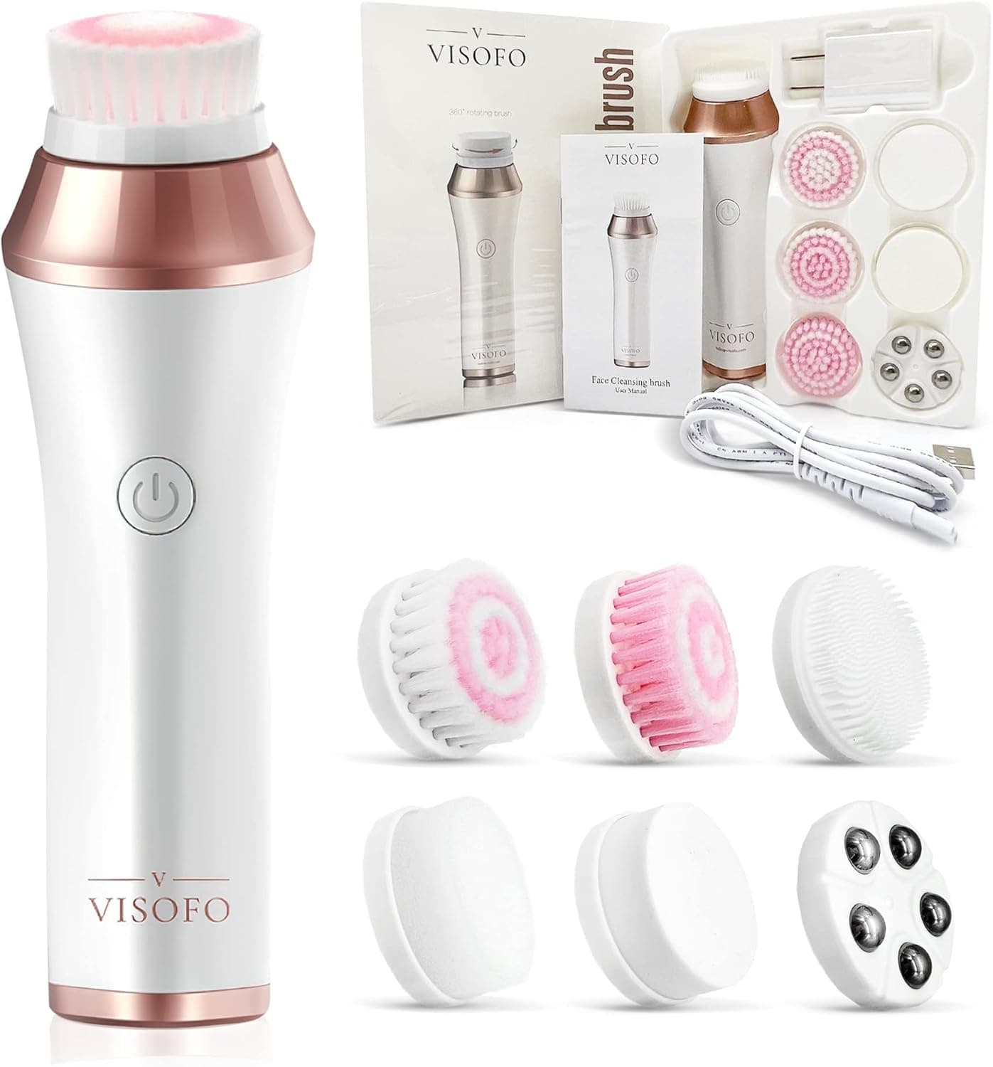 Rechargeable Waterproof Facial Cleansing Brush for Women with Oily, Dry, Mixed and Normal Skin | Exfoliating Spin Face Brush Cleanser Scrubber Cleaning Wash Scrub Exfoliator Cleanser with 7 Brushes