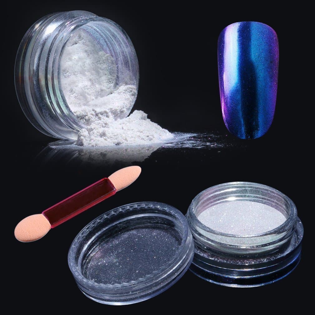Ukiyo Chameleon Colour-changing Mirror Chrome Powder Pigment Nail Glitter Effect Shine Manicure Salon Tips 1g/Box (Bluish Violet) with Sponge Stick