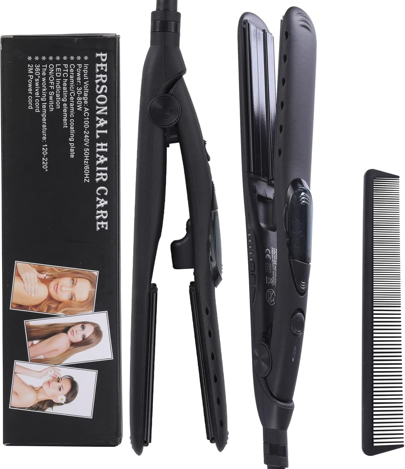 GODMDER Flat Iron Steam Hair Straightener and Curler 2 in 1. with 45s Fast Heating. with 3D 1 Inch Floating Plates Ceramic Tourmaline with 5 Adjustable Temperature . Hair Iron for All Hair Types