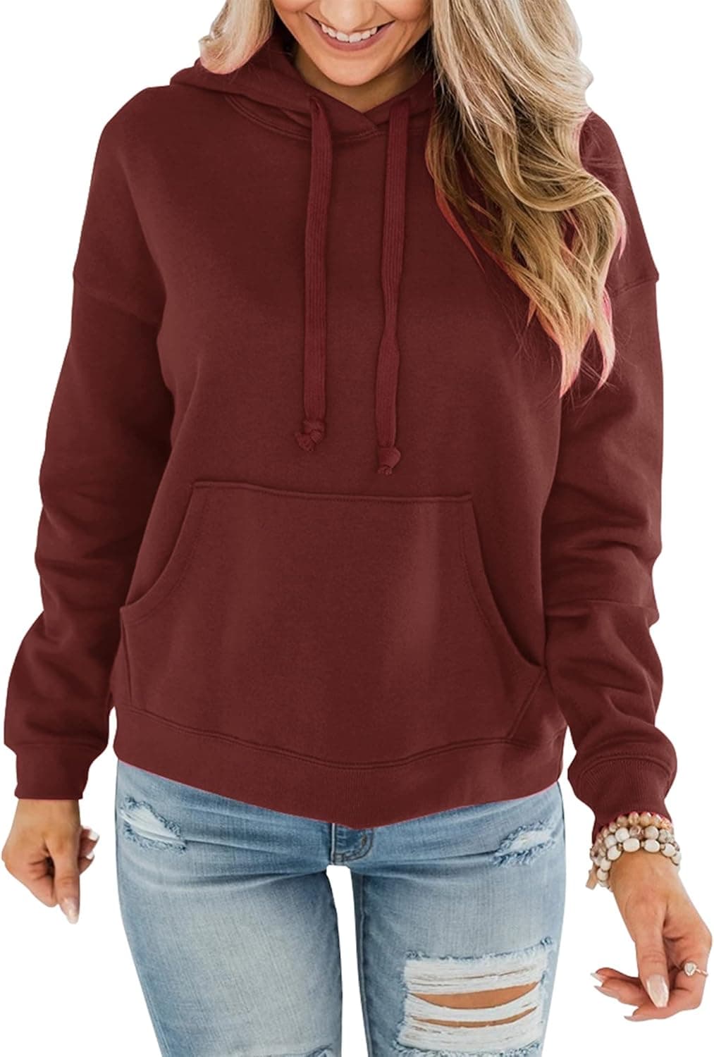 Bingerlily Women's Casual Hoodies Long Sleeve Solid Lightweight Pullover Tops Loose Sweatshirt with Pocket