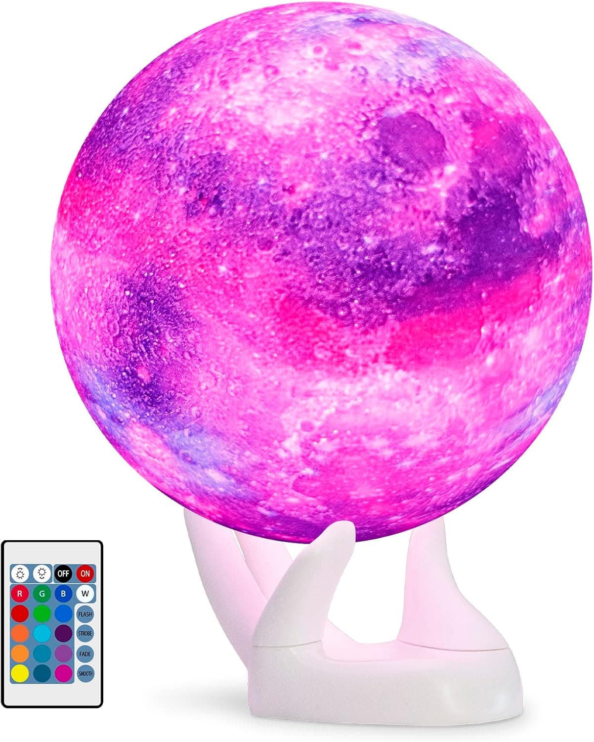 BRIGHTWORLD Moon Lamp, 3D Printing 5.9inch Lava Lamp Galaxy Lamp 16 Colors Night Light for Kids, Remote & Touch Control Brightness Adjustable, Birthday Gifts for Women Men Girls Kids（White Hand Base）