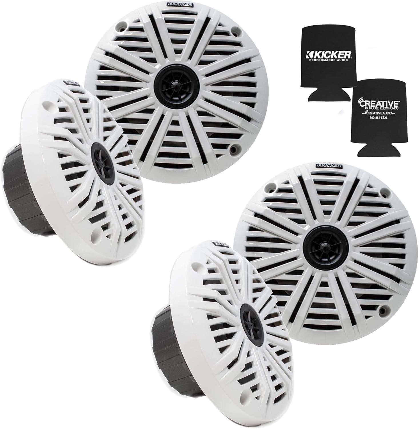 KICKER 6.5" Marine Speakers (2 Pair) White Salt Water Grills OEM Replacement Speakers