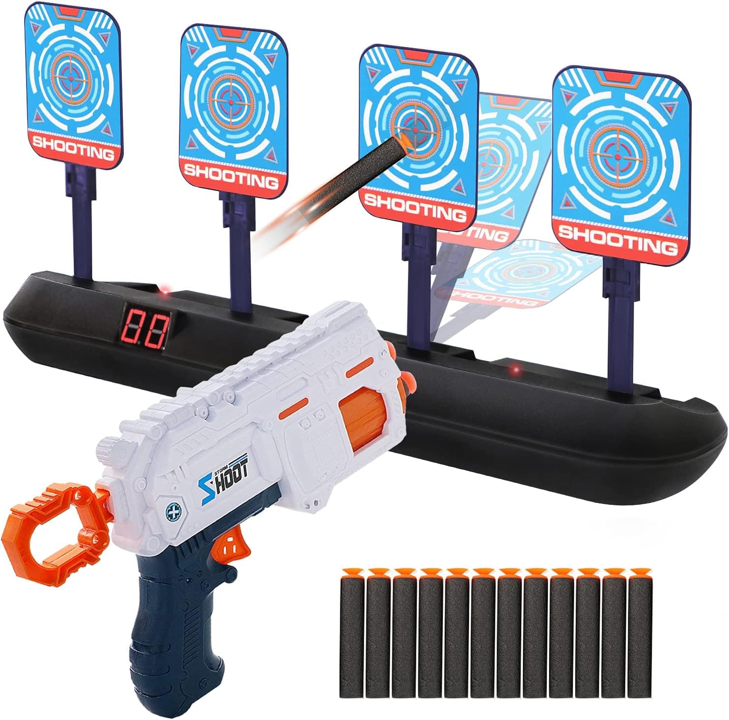 Digital Shooting Targets with Foam Dart Toy Shooting Blaster, 4 Targets Auto Reset Electronic Scoring Shooting Toys, for Age of 5+ Years Old Kids Boys Girls
