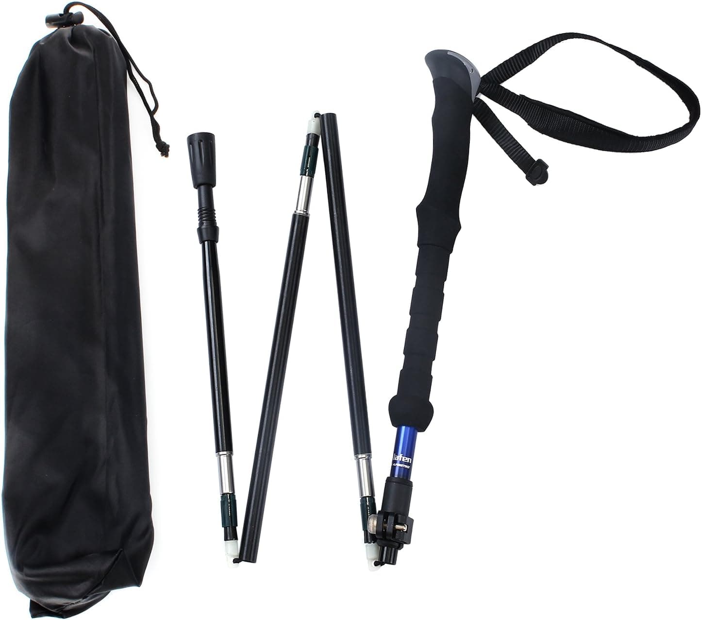 Alafen Collapsible Travel Hiking Walking Stick Trekking Pole with EVA Foam Handle(Blue-Black,1PC)