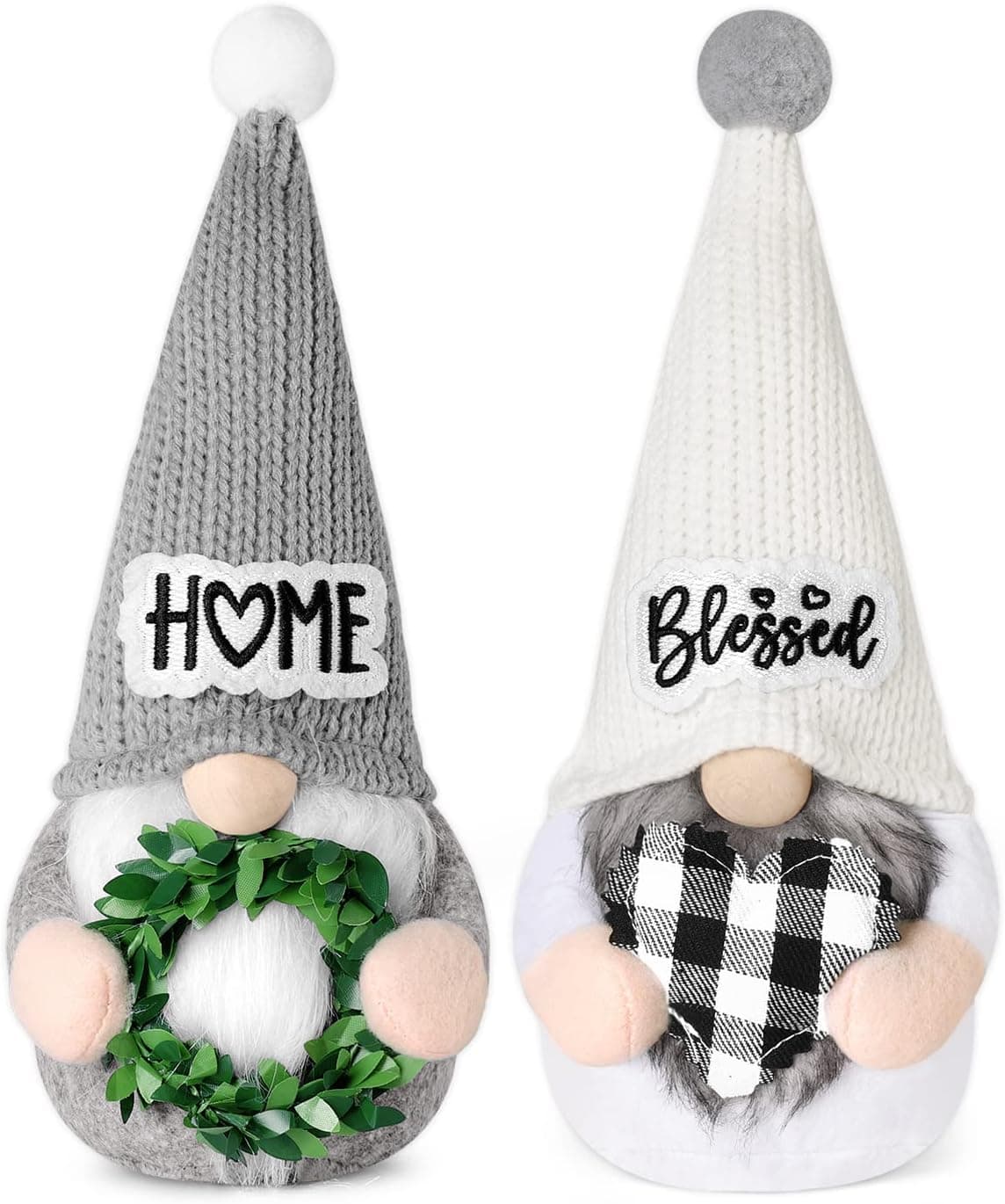 Upltowtme Farmhouse Crochet Gnomes Summer Blessed Home Swedish Tomte Gnomes with Greenery Stuffed Heart for Kitchen Room Tiered Tray Shelf Decorations Rustic Housewarming Birthday Idea 2PC