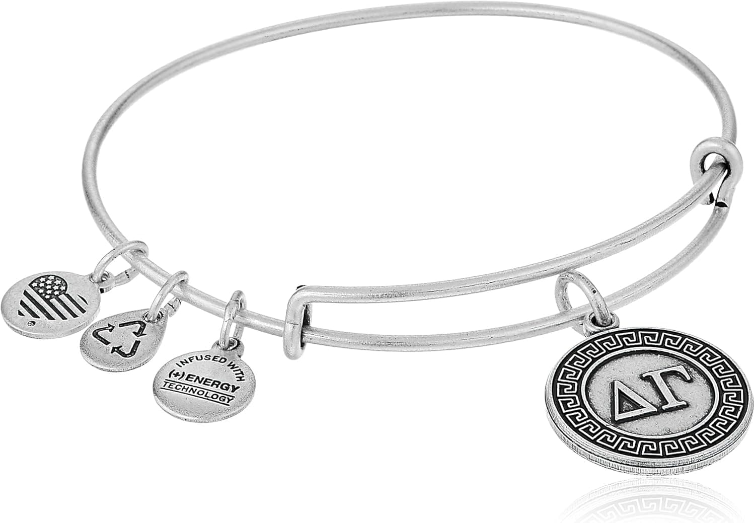 Alex and Ani Sorority Silver Delta Gamma Expandable Rafaelian Wire Bangle Bracelet, 2.6"