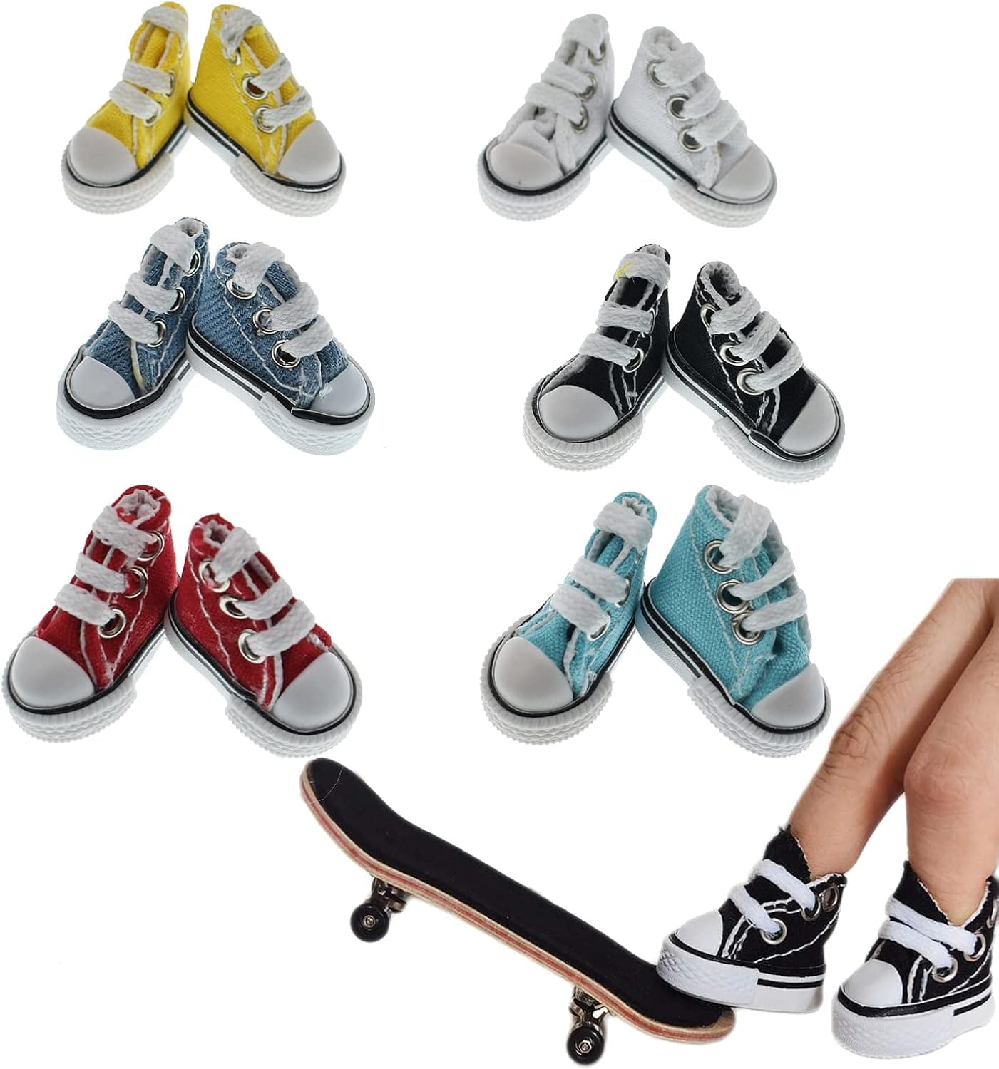 TJMBFH 6 Pairs Mini Finger Shoes, Mixed Color Fingerboard Skateboard Shoes Mini Shoes Keychains Sneakers for Finger Breakdance Birds Multicolor
