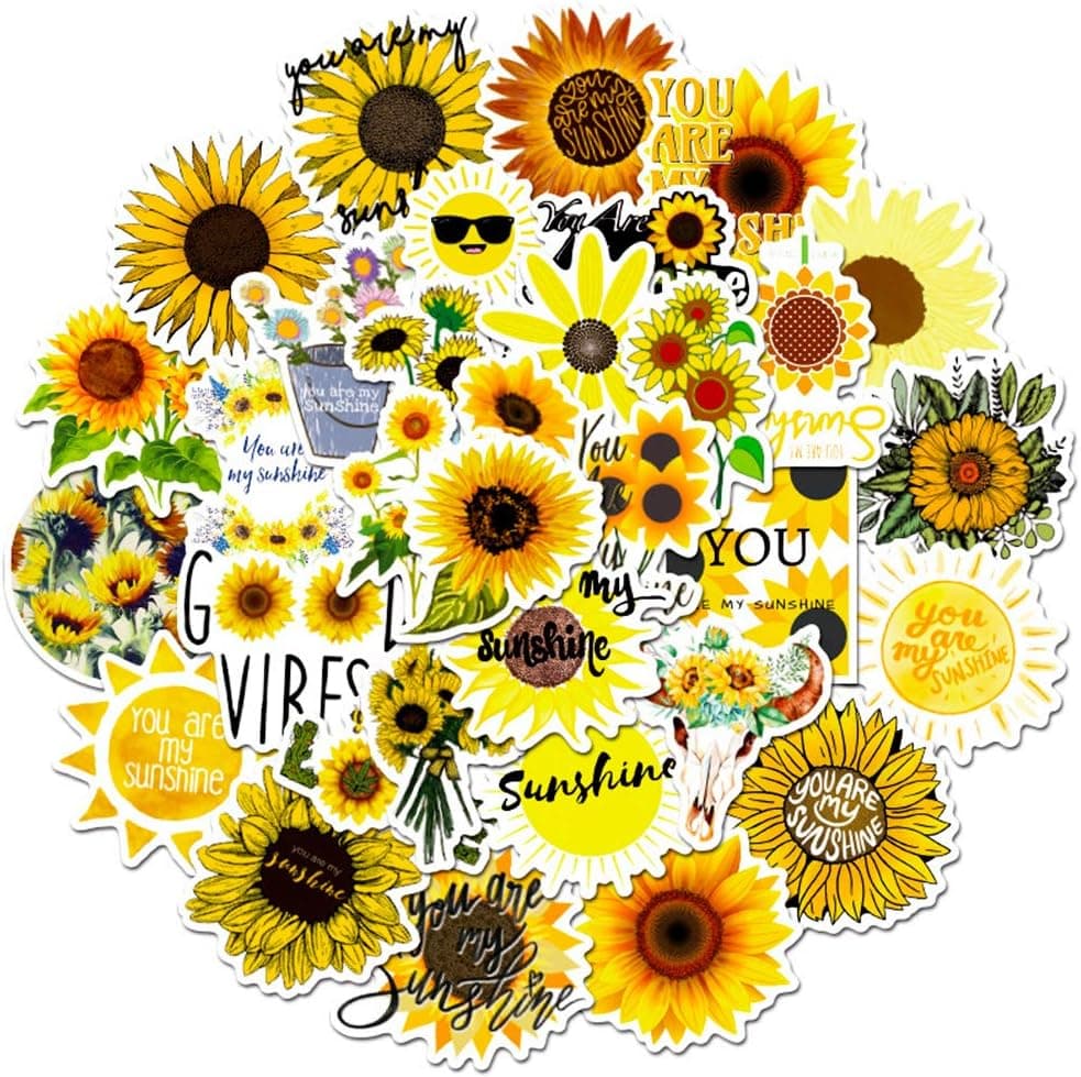 Cute You are My Sunshine Stickers Pack 50pcs Sunflower Vinyl Graffit Decals for Hydroflasks Laptop Water Bottles Phone Luggage Computer Bicycle Notebook