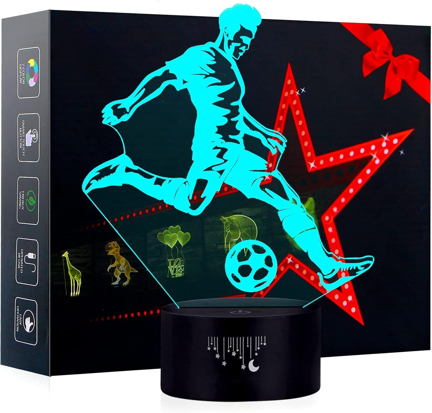 Meetrip 3D Night Light, LED Lamp for Kids, Soccer Toys for Boys, 7 Colors Touch Table Desk Lamps, Baby Bedroom Sleep Night Light, Birthday Party Holiday Gifts for Children