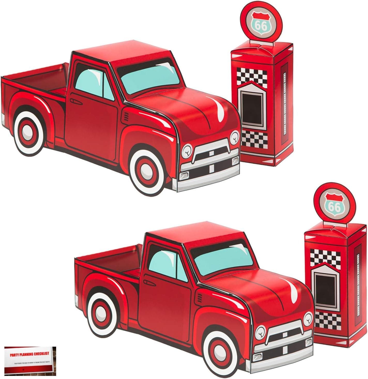 (2 Pack) Vintage Red Truck and Gas Pump Birthday Party Supplies Pop up Centerpiece Table Decorations (Plus Party Planning Checklist by Mikes Super Store)